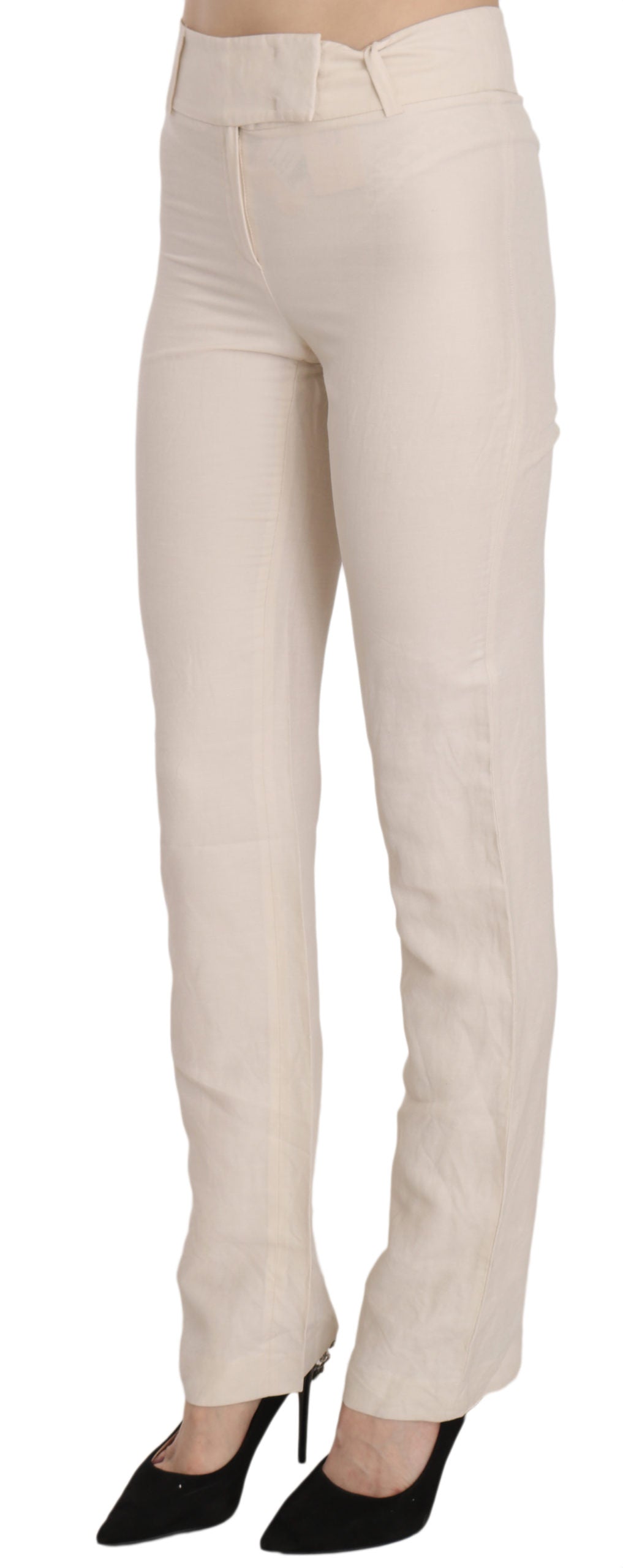 Elevated White High Waist Flared Trousers - GlamHub Luxury and Icon Brand Clothing