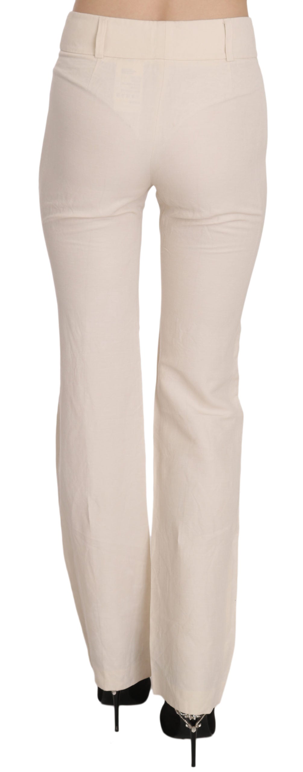 Elevated White High Waist Flared Trousers - GlamHub Luxury and Icon Brand Clothing