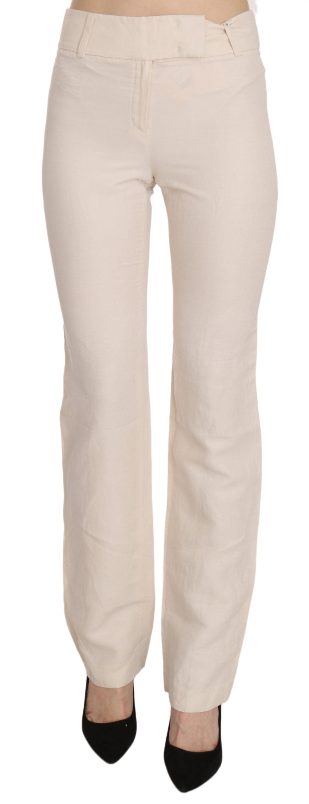 Elevated White High Waist Flared Trousers - GlamHub Luxury and Icon Brand Clothing