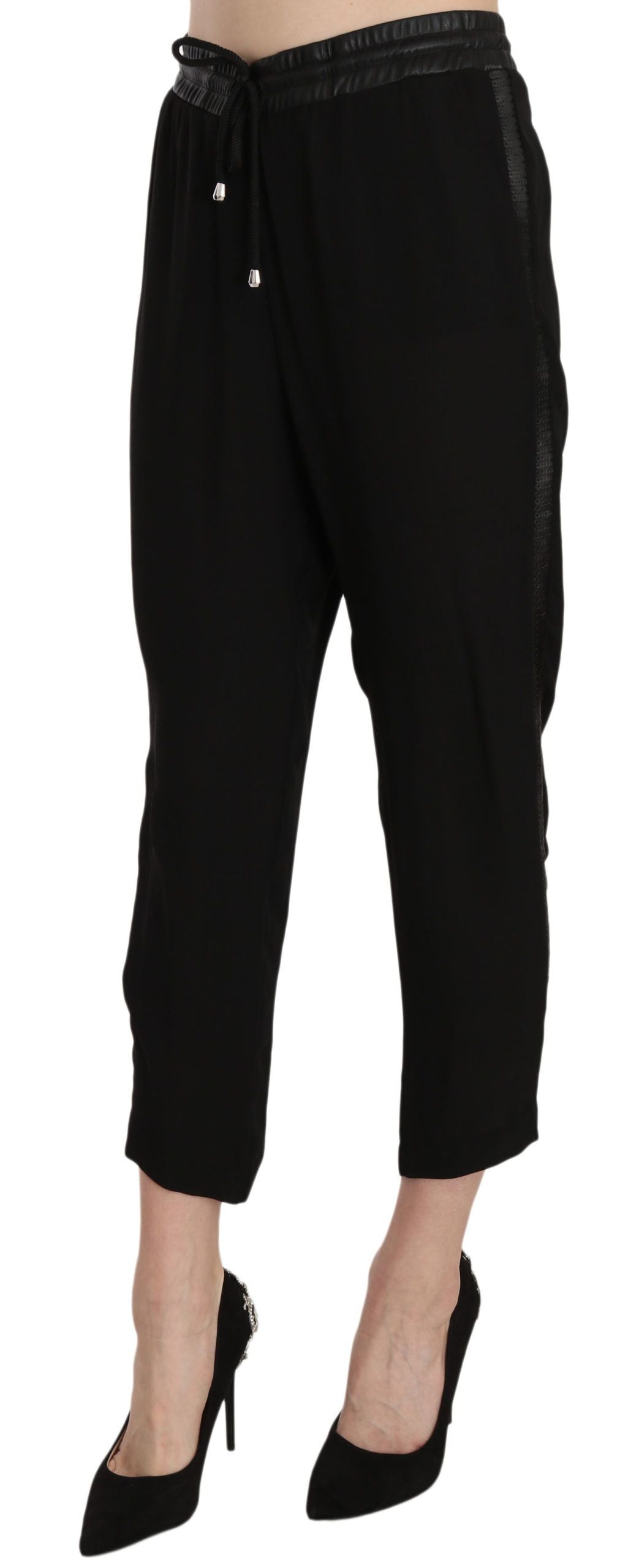 Chic High Waist Cropped Pants in Elegant Black - GLAMHUB BOUTIQUE 