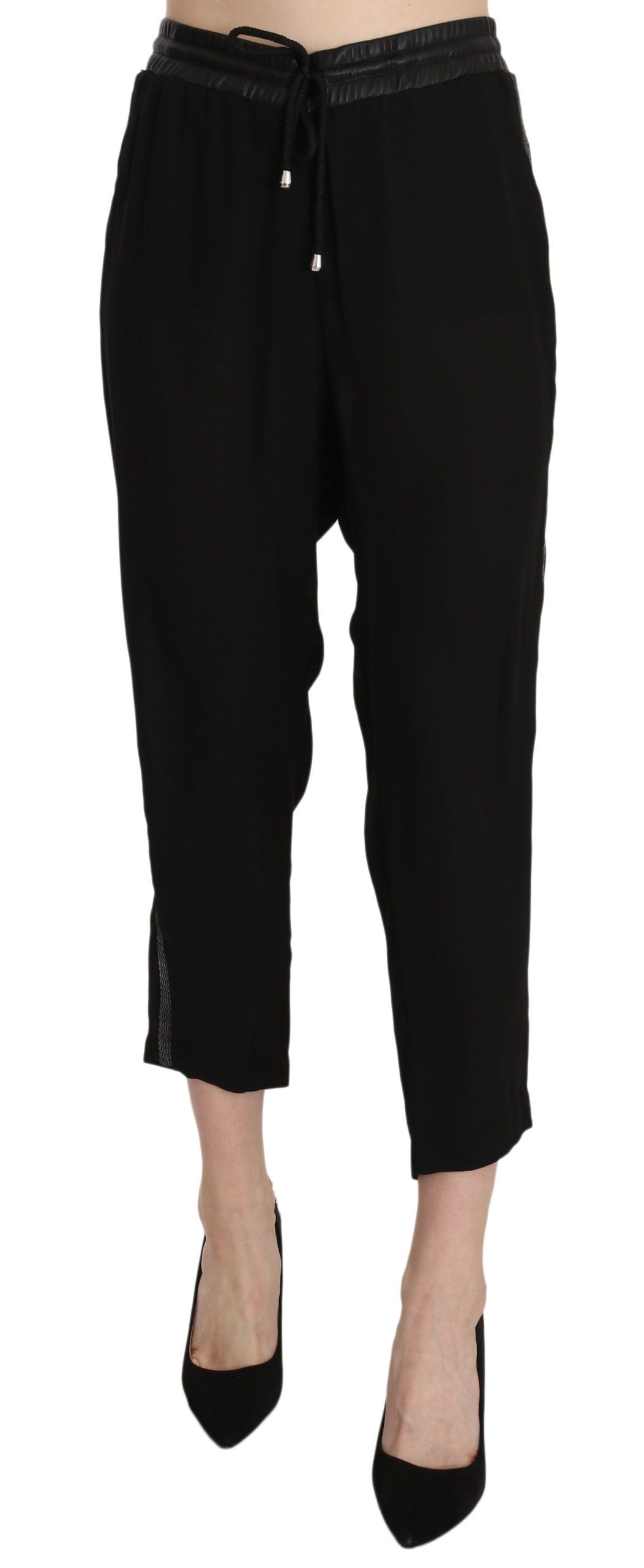 Chic High Waist Cropped Pants in Elegant Black - GLAMHUB BOUTIQUE 