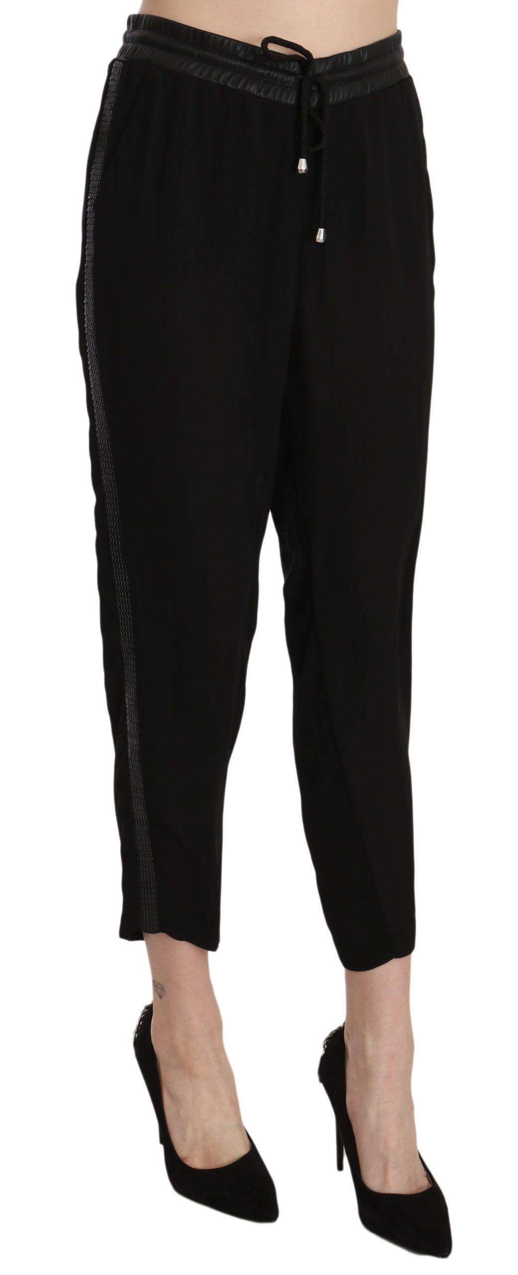 Chic High Waist Cropped Pants in Elegant Black - GLAMHUB BOUTIQUE 