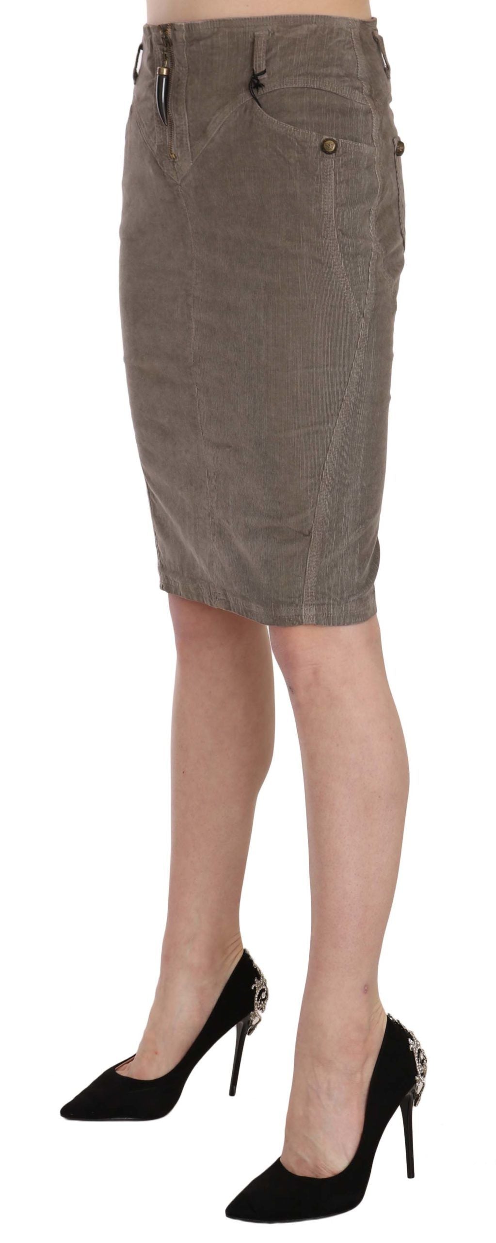 Chic Gray Pencil Skirt with Logo Details - GLAMHUB BOUTIQUE 