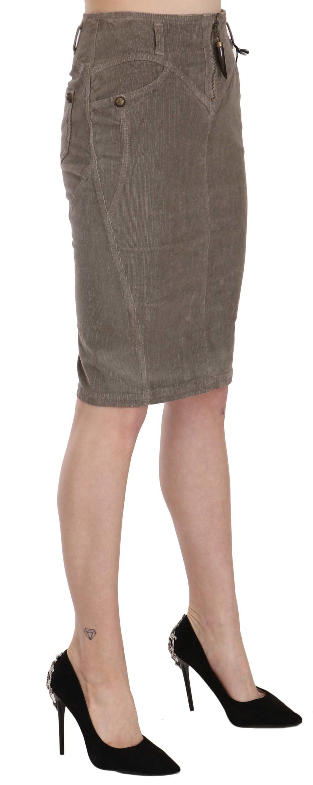 Chic Gray Pencil Skirt with Logo Details - GLAMHUB BOUTIQUE 