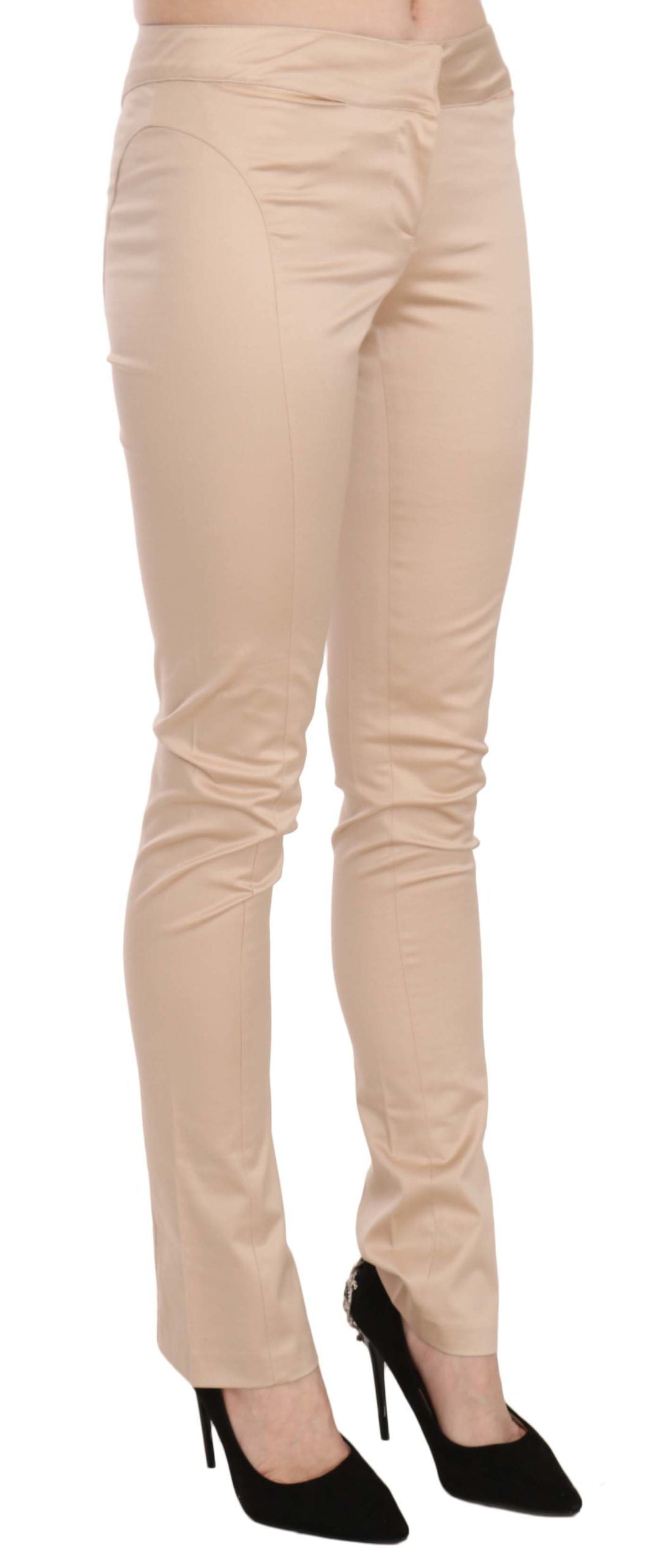 Elegant Cream Low Waist Skinny Trousers - GLAMHUB BOUTIQUE 