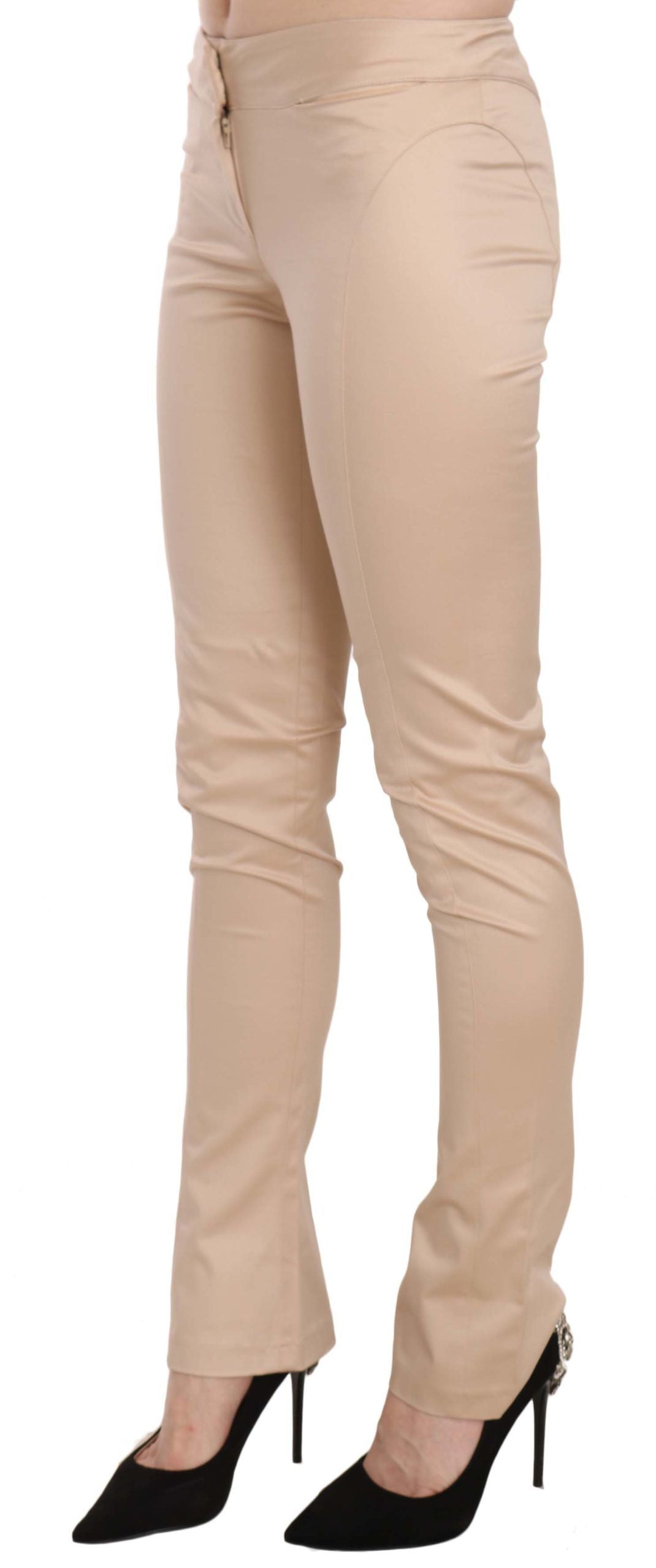 Elegant Cream Low Waist Skinny Trousers - GLAMHUB BOUTIQUE 