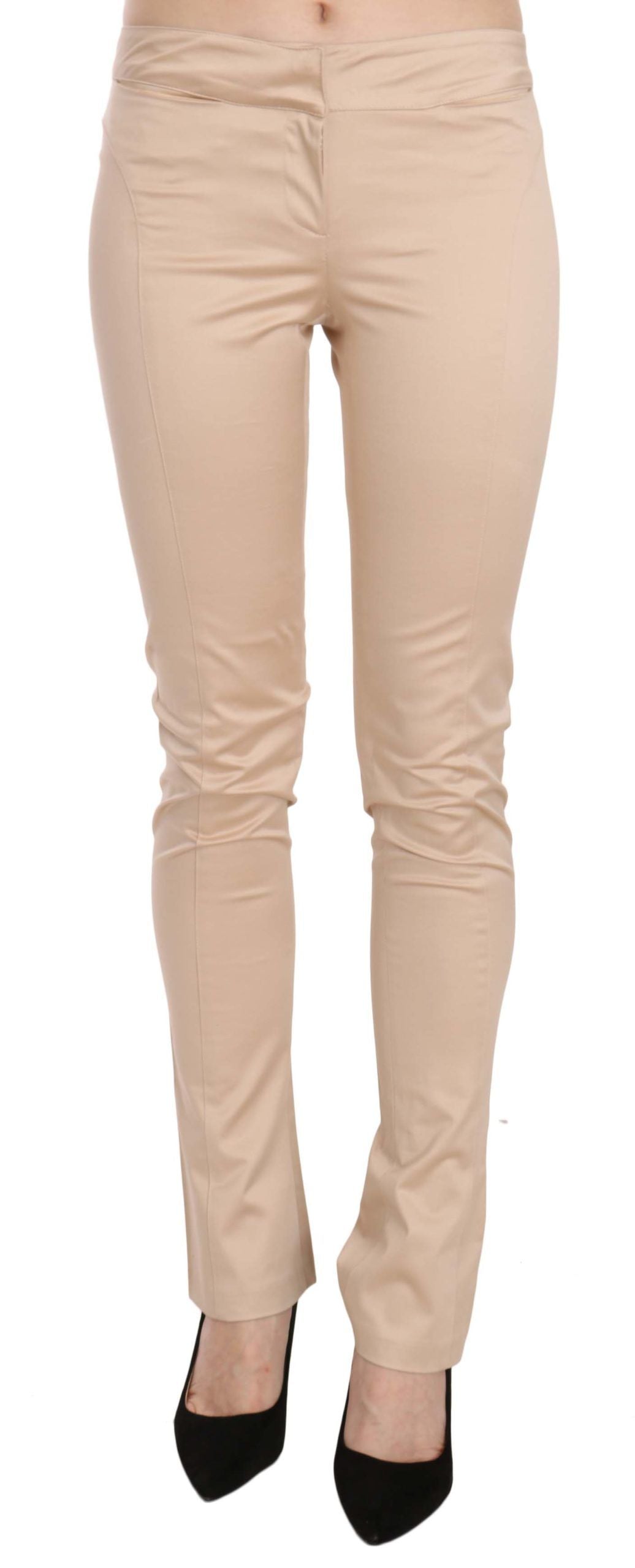 Elegant Cream Low Waist Skinny Trousers - GLAMHUB BOUTIQUE 