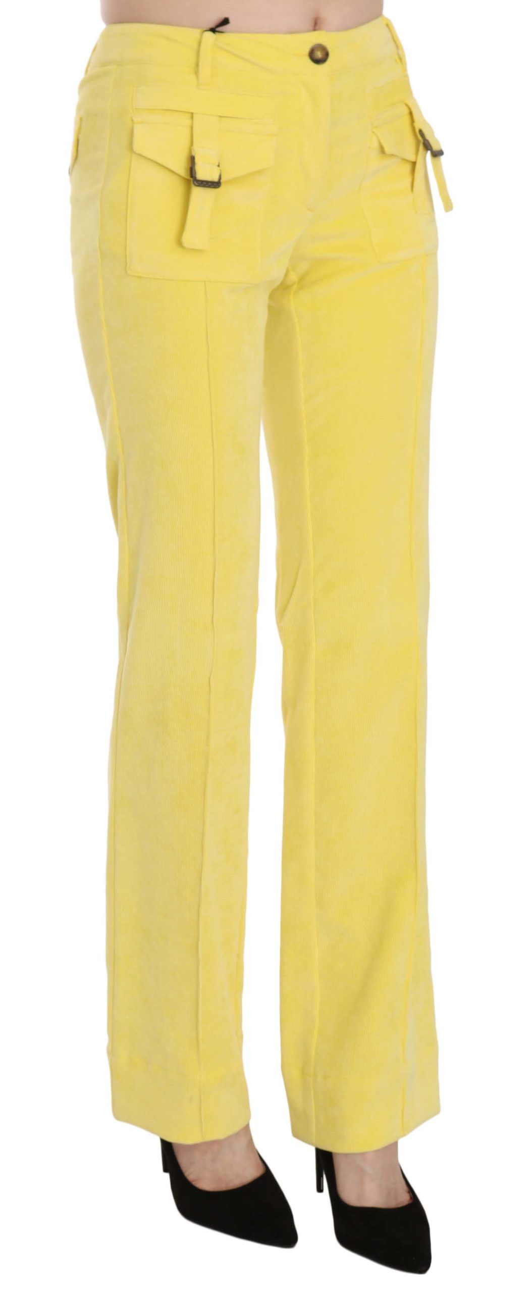 Chic Yellow Corduroy Mid Waist Pants - GLAMHUB BOUTIQUE 