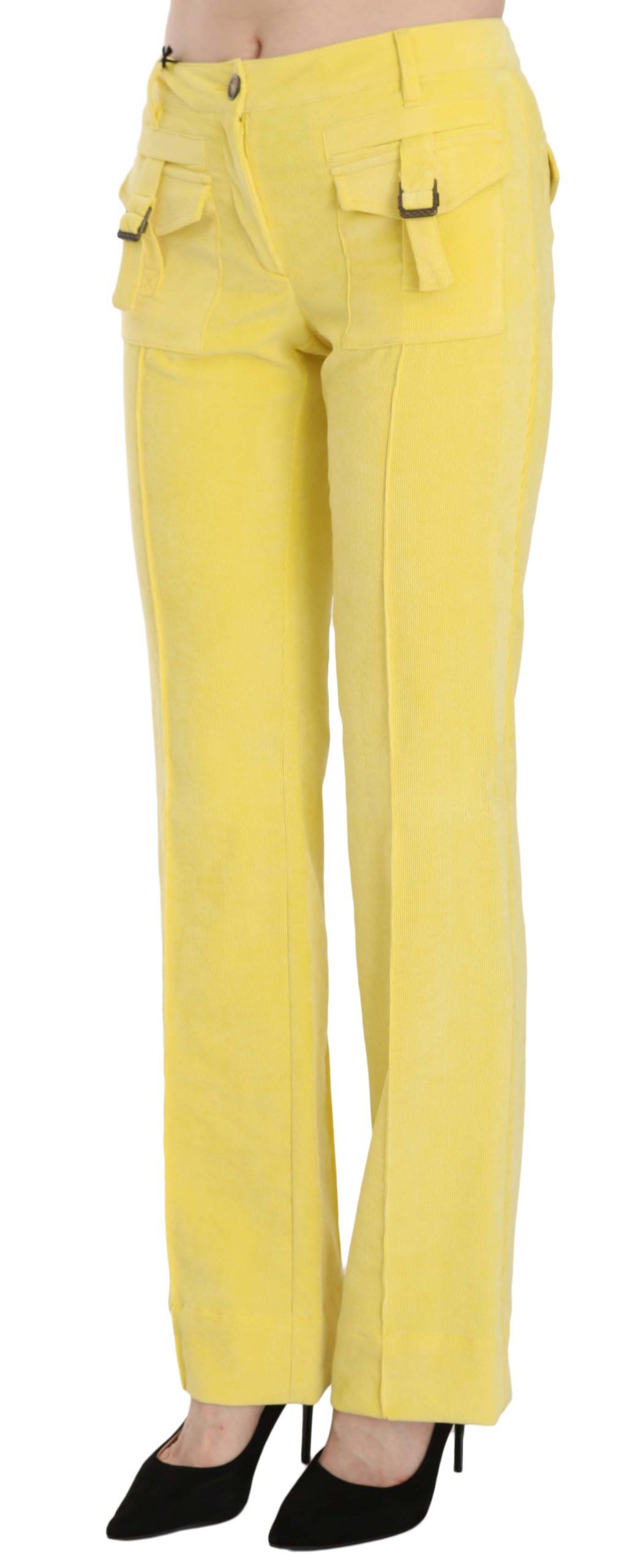 Chic Yellow Corduroy Mid Waist Pants - GLAMHUB BOUTIQUE 