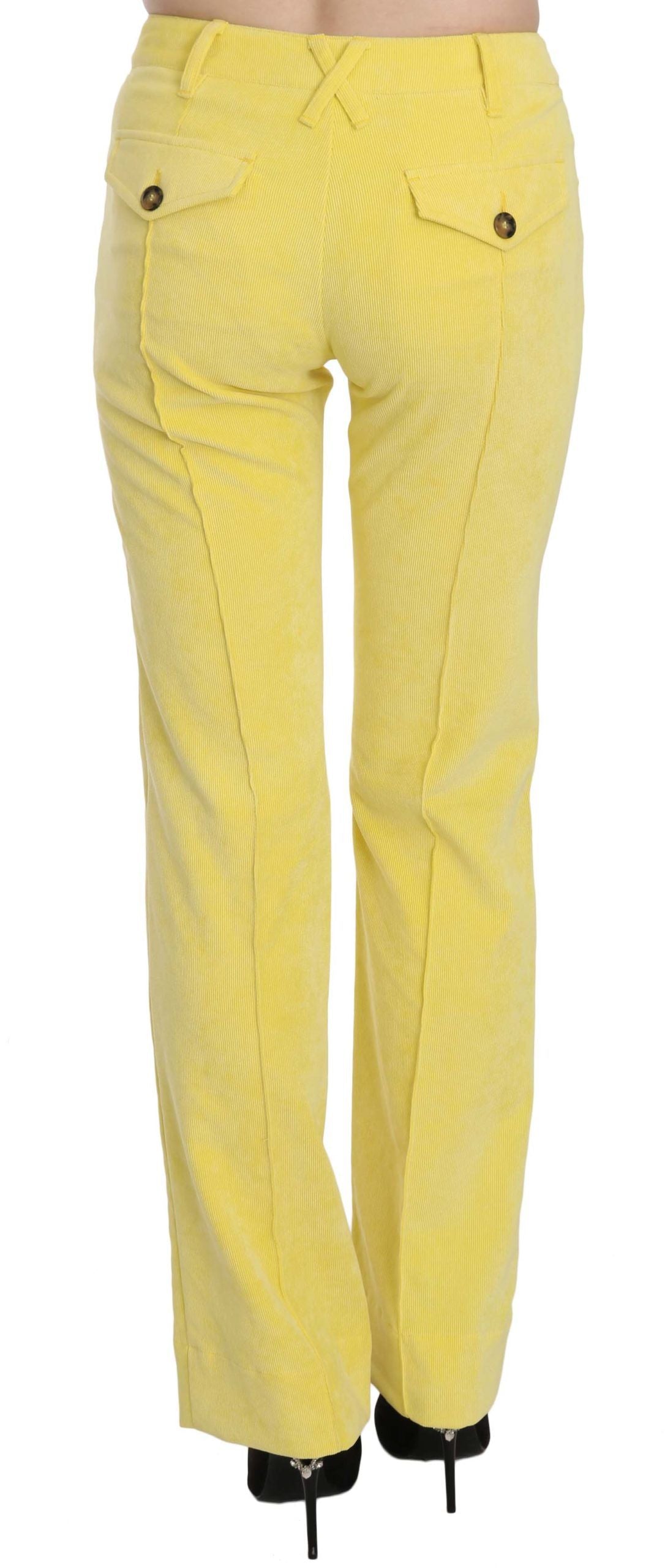 Chic Yellow Corduroy Mid Waist Pants - GLAMHUB BOUTIQUE 