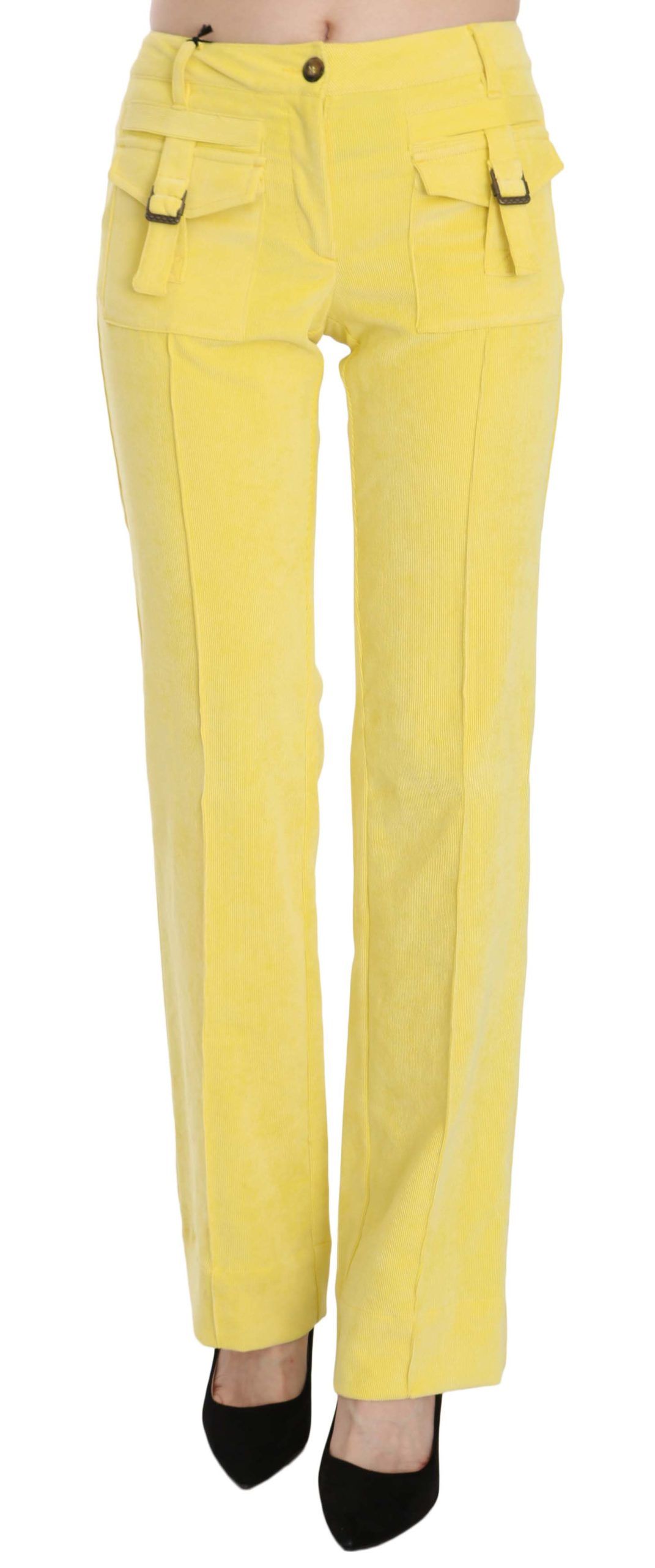 Chic Yellow Corduroy Mid Waist Pants - GLAMHUB BOUTIQUE 