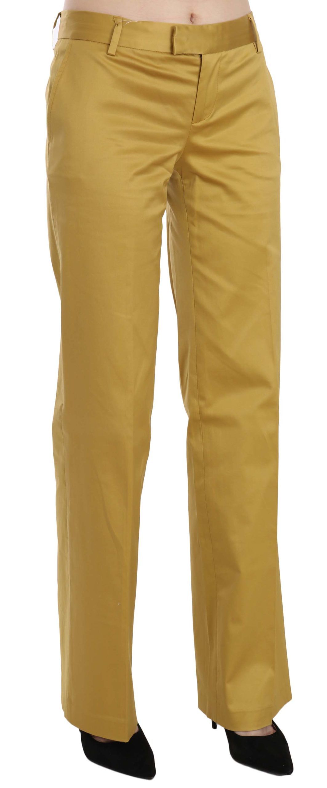 Mustard Mid Waist Tailored Cotton Pants - GLAMHUB BOUTIQUE 