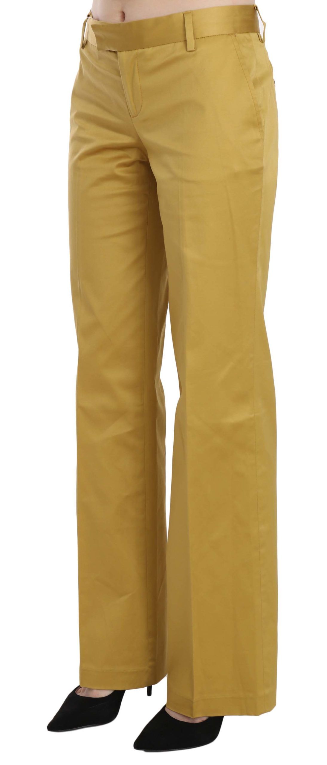 Mustard Mid Waist Tailored Cotton Pants - GLAMHUB BOUTIQUE 