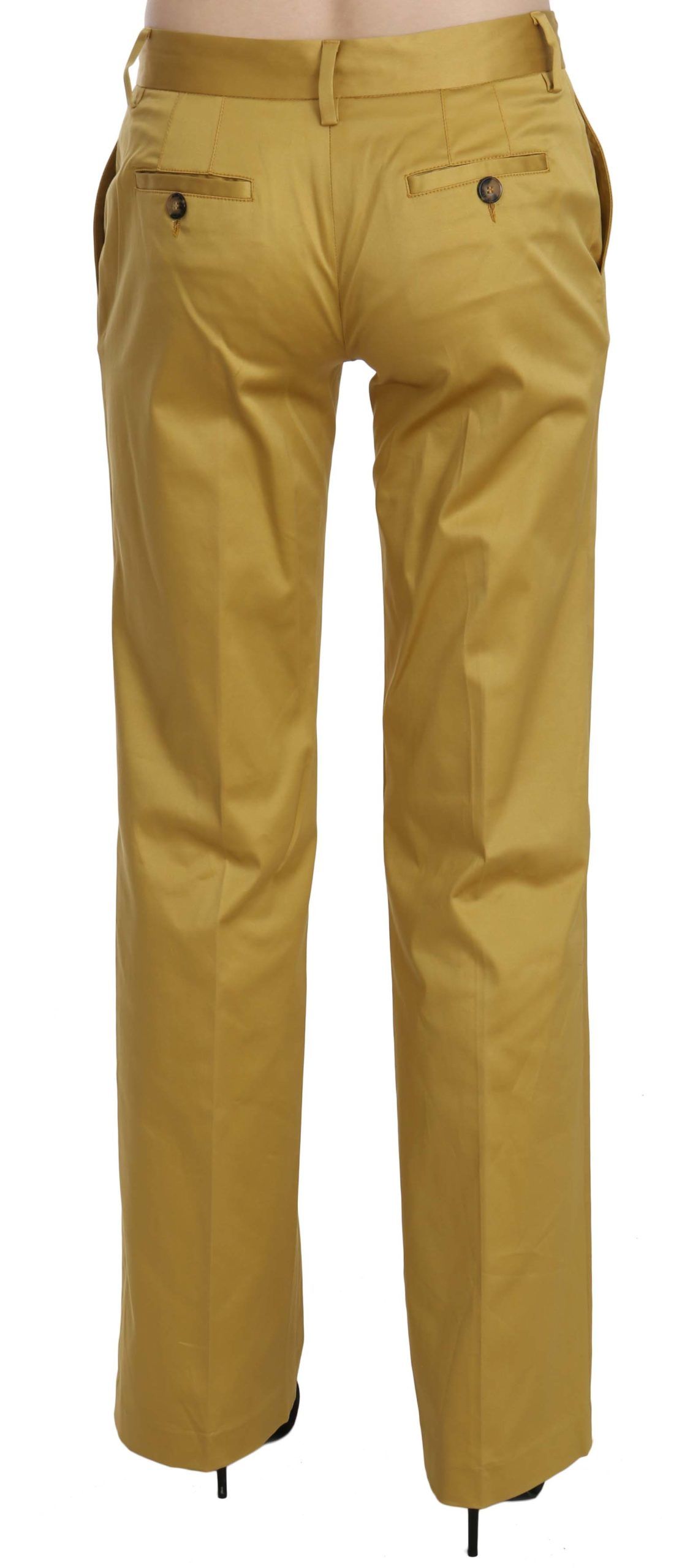 Mustard Mid Waist Tailored Cotton Pants - GLAMHUB BOUTIQUE 