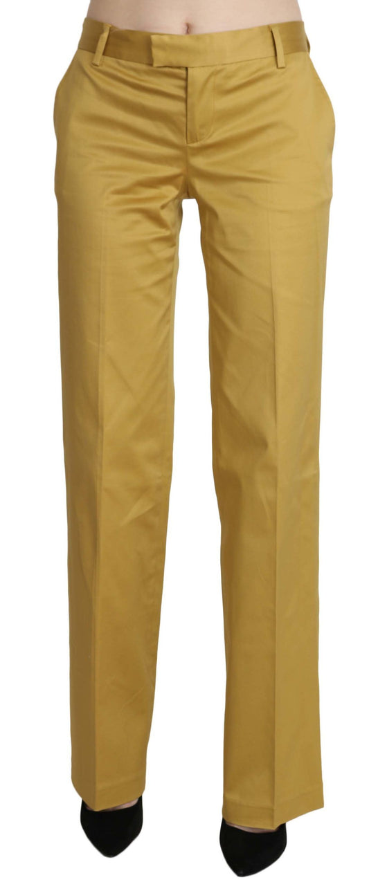 Mustard Mid Waist Tailored Cotton Pants - GLAMHUB BOUTIQUE 