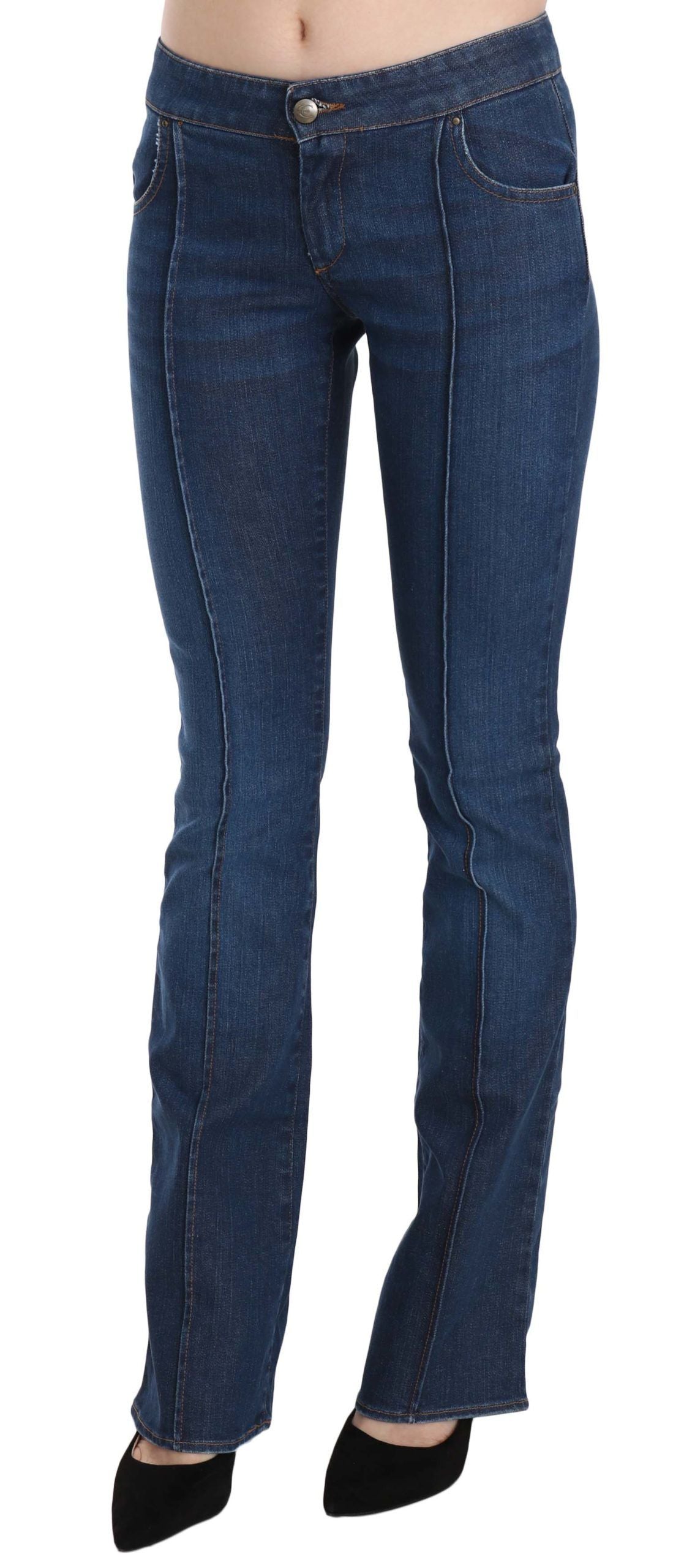 Chic Blue Washed Boot Cut Denim Pants - GLAMHUB BOUTIQUE 