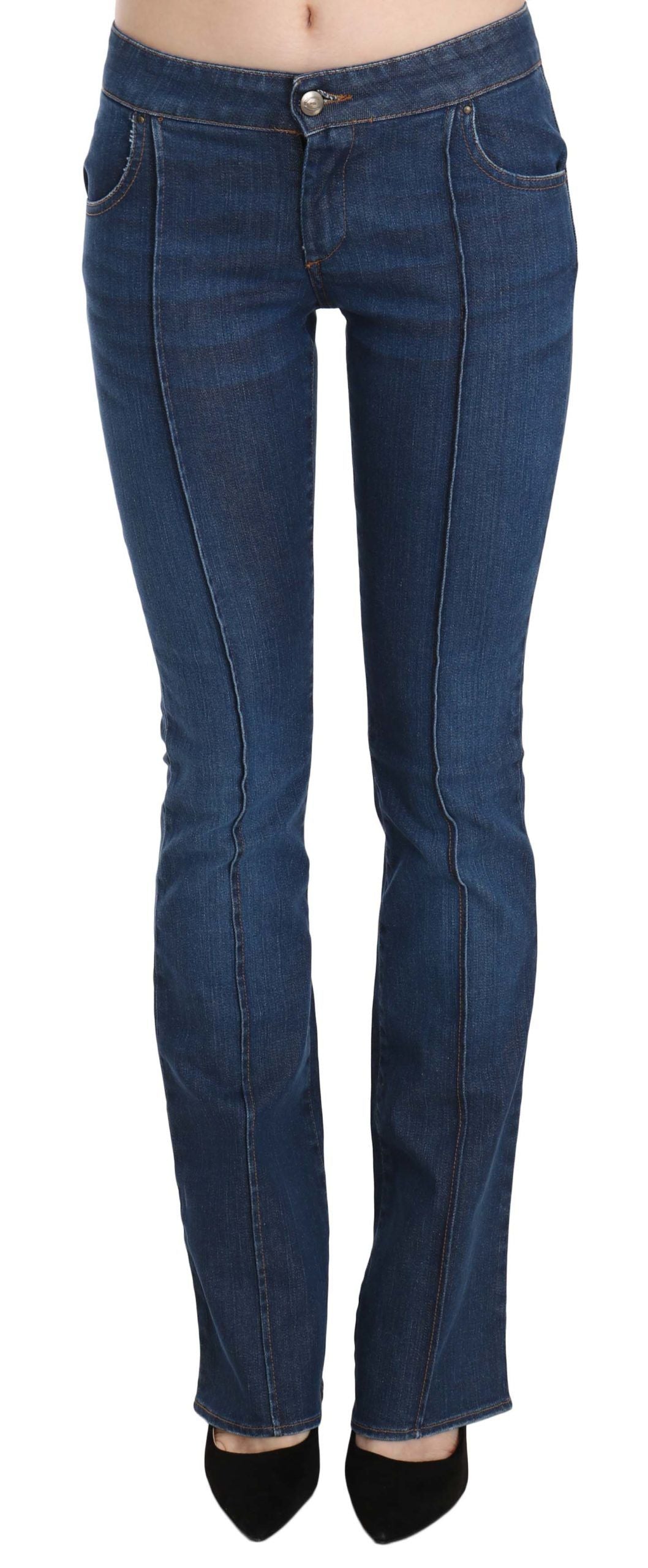 Chic Blue Washed Boot Cut Denim Pants - GLAMHUB BOUTIQUE 