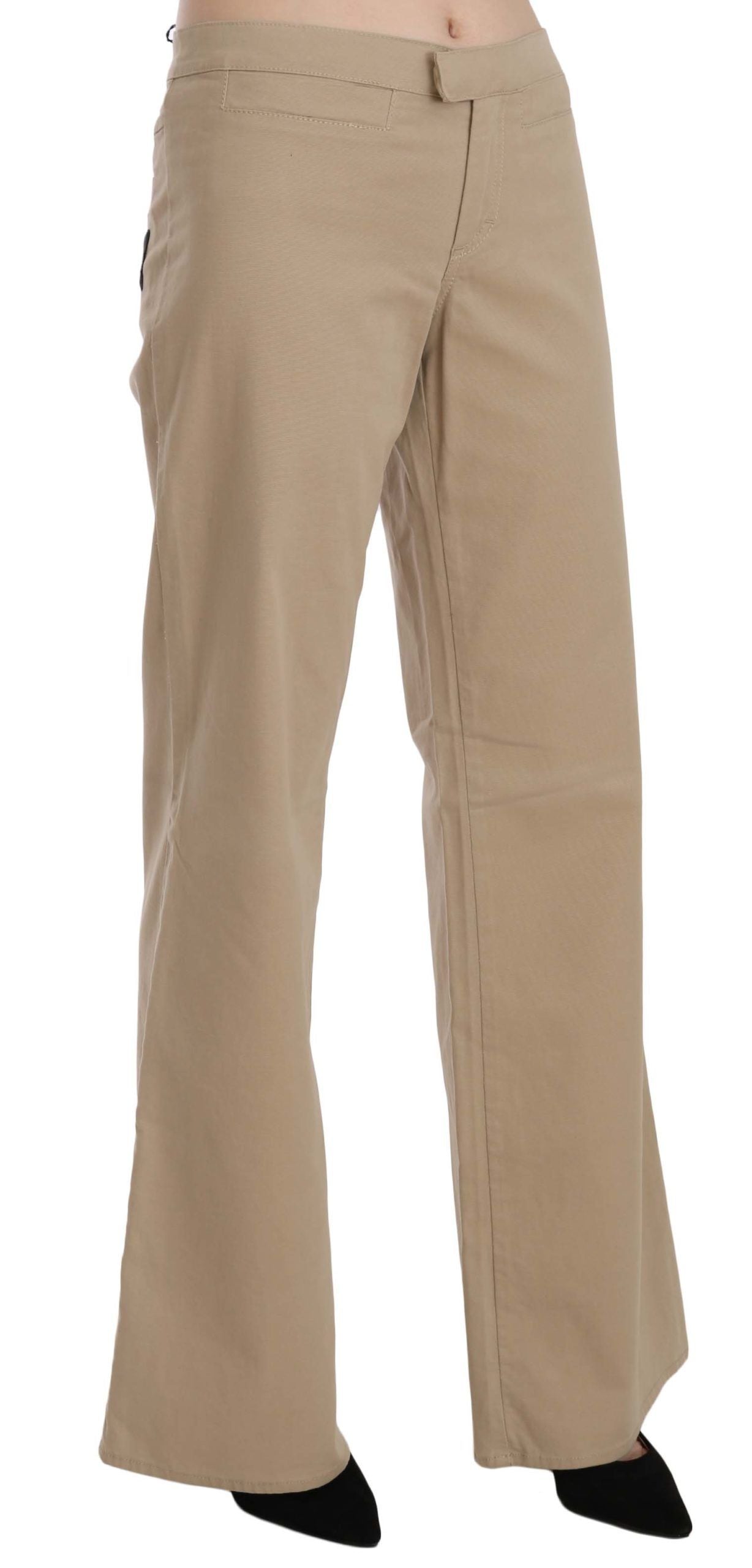 Beige Mid Waist Flared Luxury Trousers - GLAMHUB BOUTIQUE 