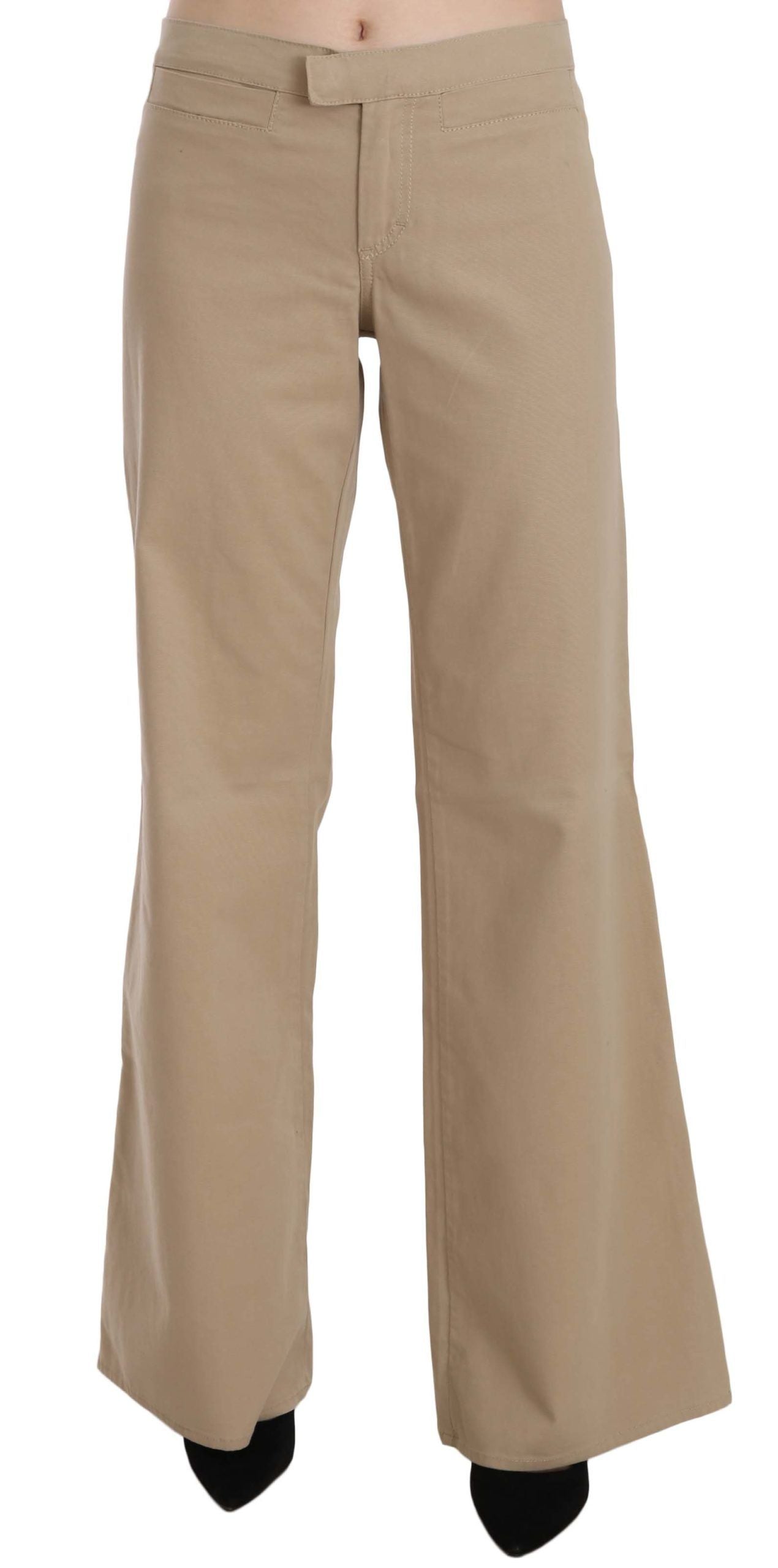 Beige Mid Waist Flared Luxury Trousers - GLAMHUB BOUTIQUE 