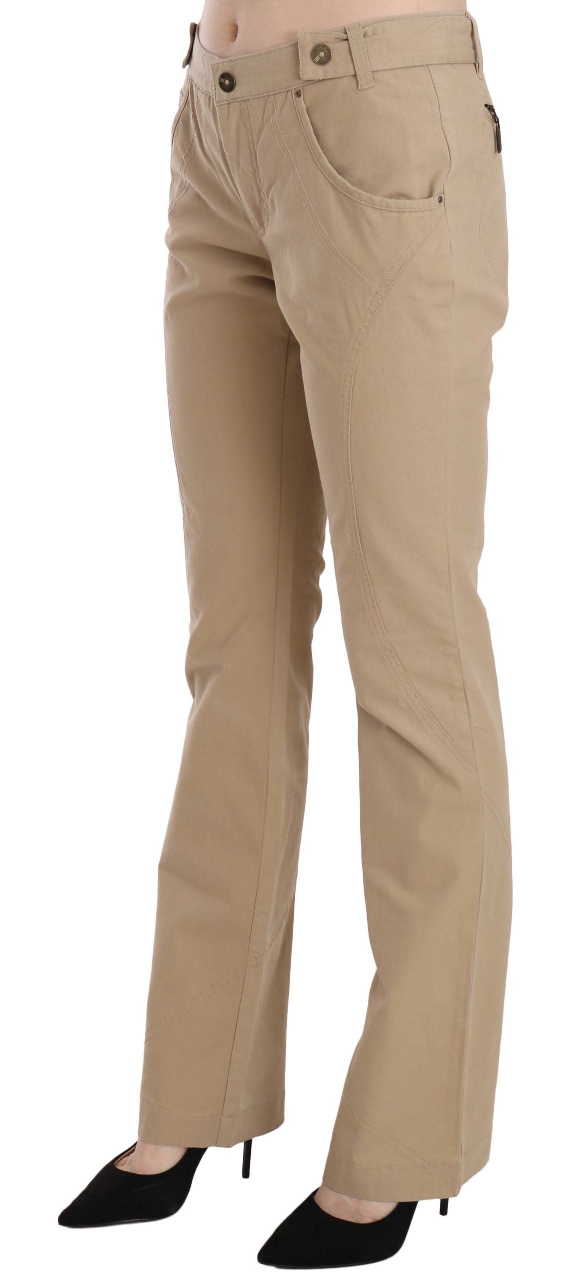 Beige Mid Waist Straight Leg Pants - GLAMHUB BOUTIQUE 