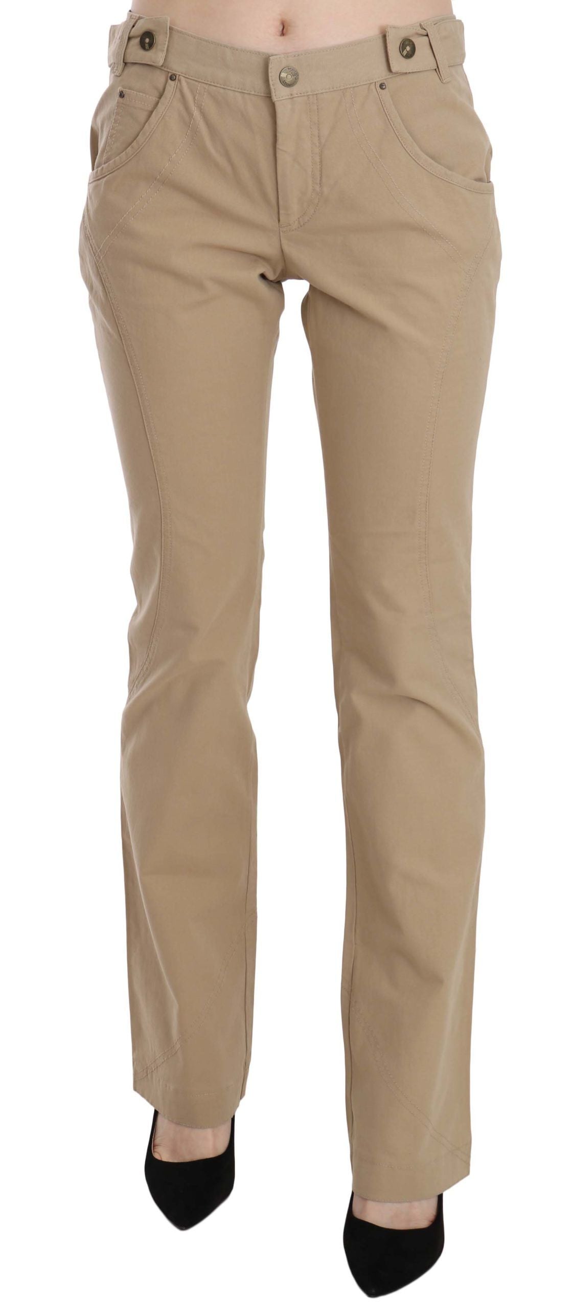 Beige Mid Waist Straight Leg Pants - GLAMHUB BOUTIQUE 