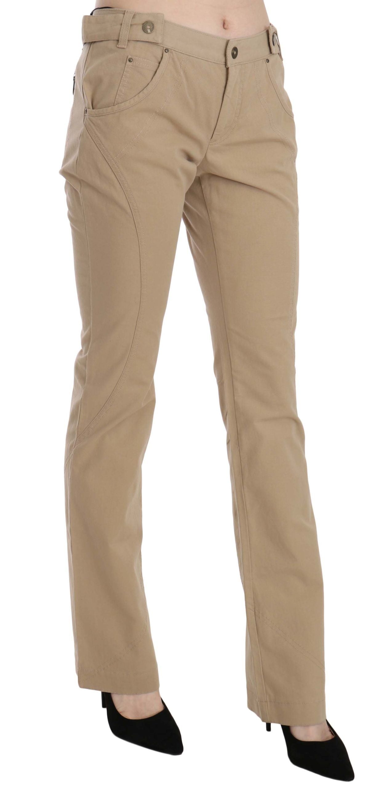 Beige Mid Waist Straight Leg Pants - GLAMHUB BOUTIQUE 