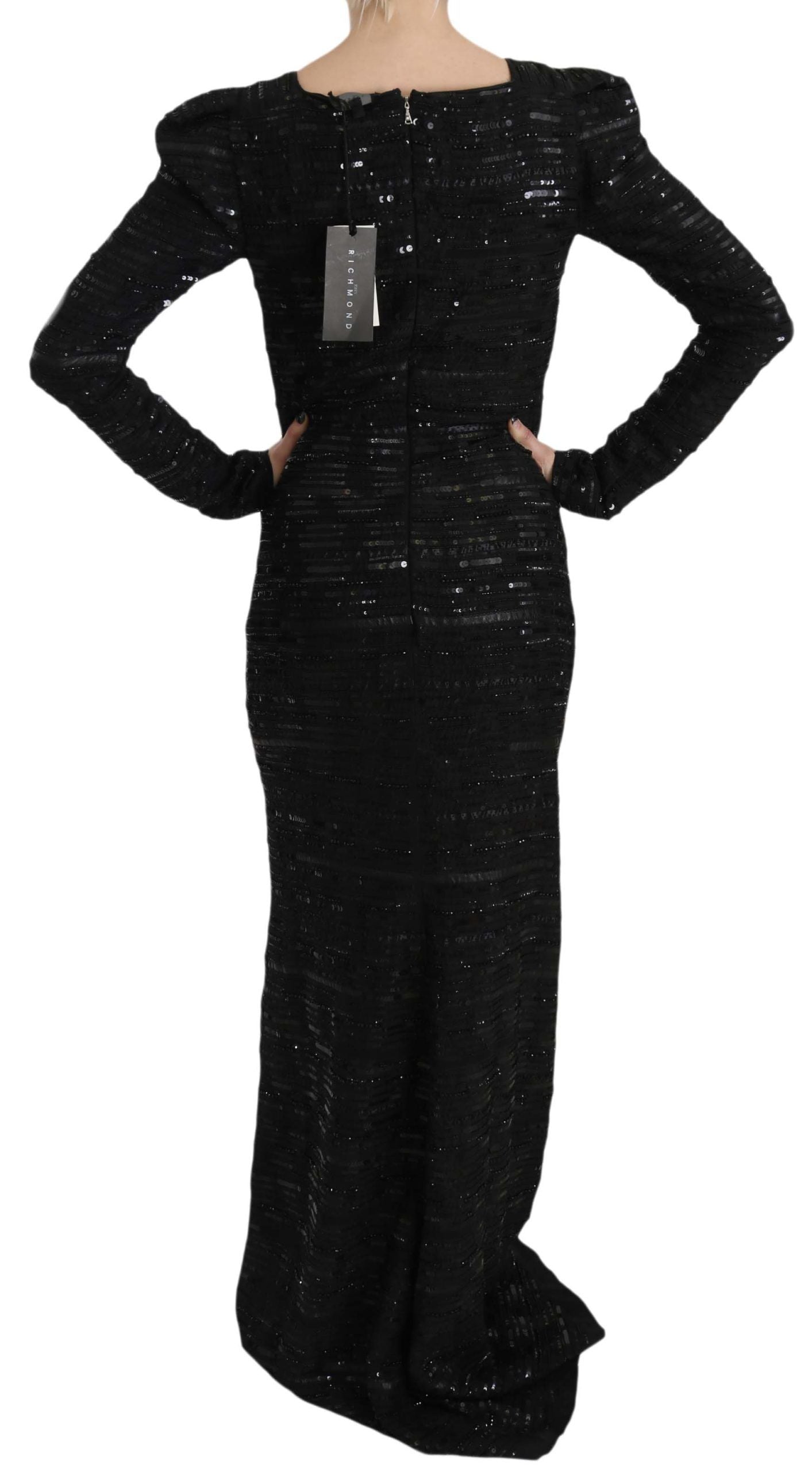 Black Silk Sheath Maxi Dress with Sequins - GlamHub Luxury and Icon Brand Clothing