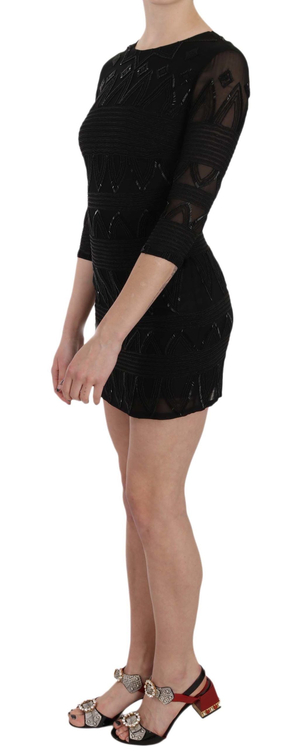 Elegant Black Silk Mini Dress with Sequins - GlamHub Luxury and Icon Brand Clothing