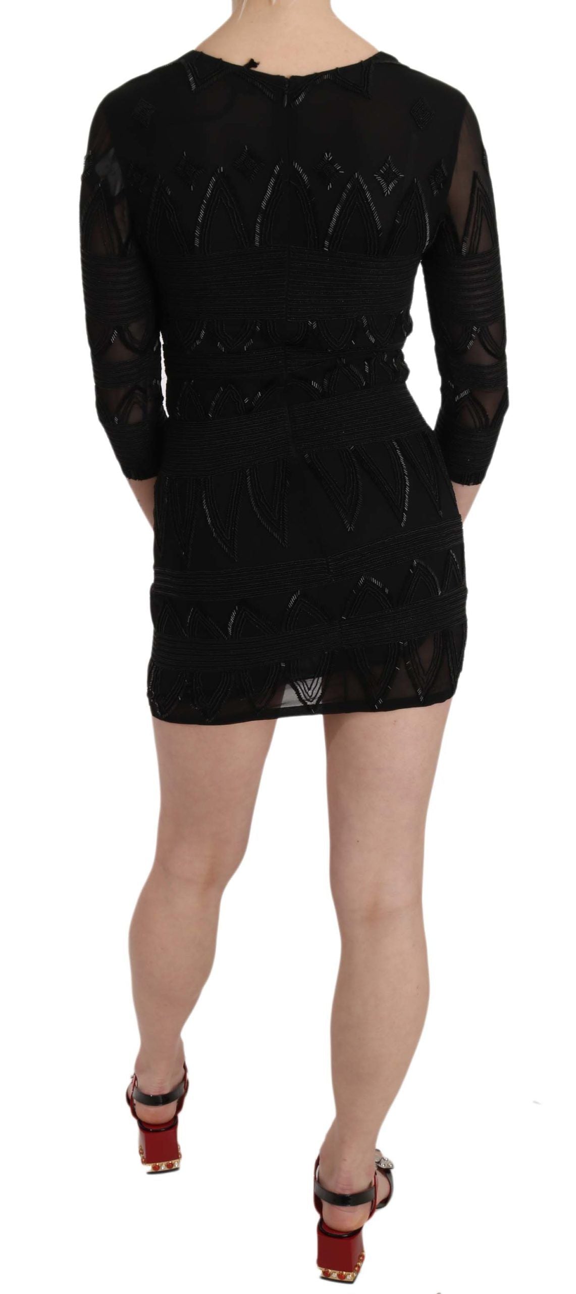 Elegant Black Silk Mini Dress with Sequins - GlamHub Luxury and Icon Brand Clothing