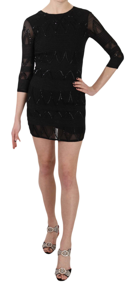 Elegant Black Silk Mini Dress with Sequins - GlamHub Luxury and Icon Brand Clothing