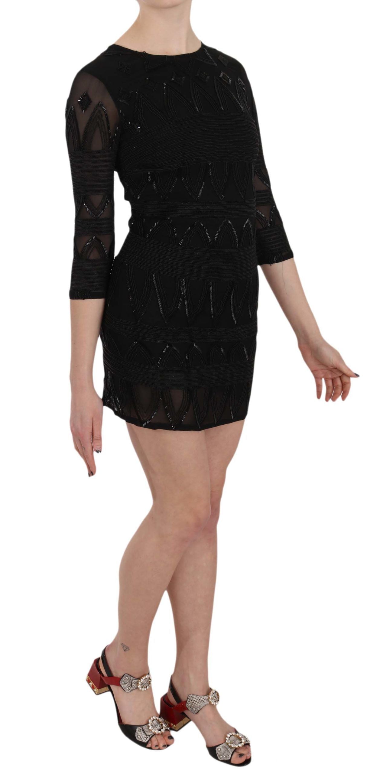 Elegant Black Silk Mini Dress with Sequins - GlamHub Luxury and Icon Brand Clothing