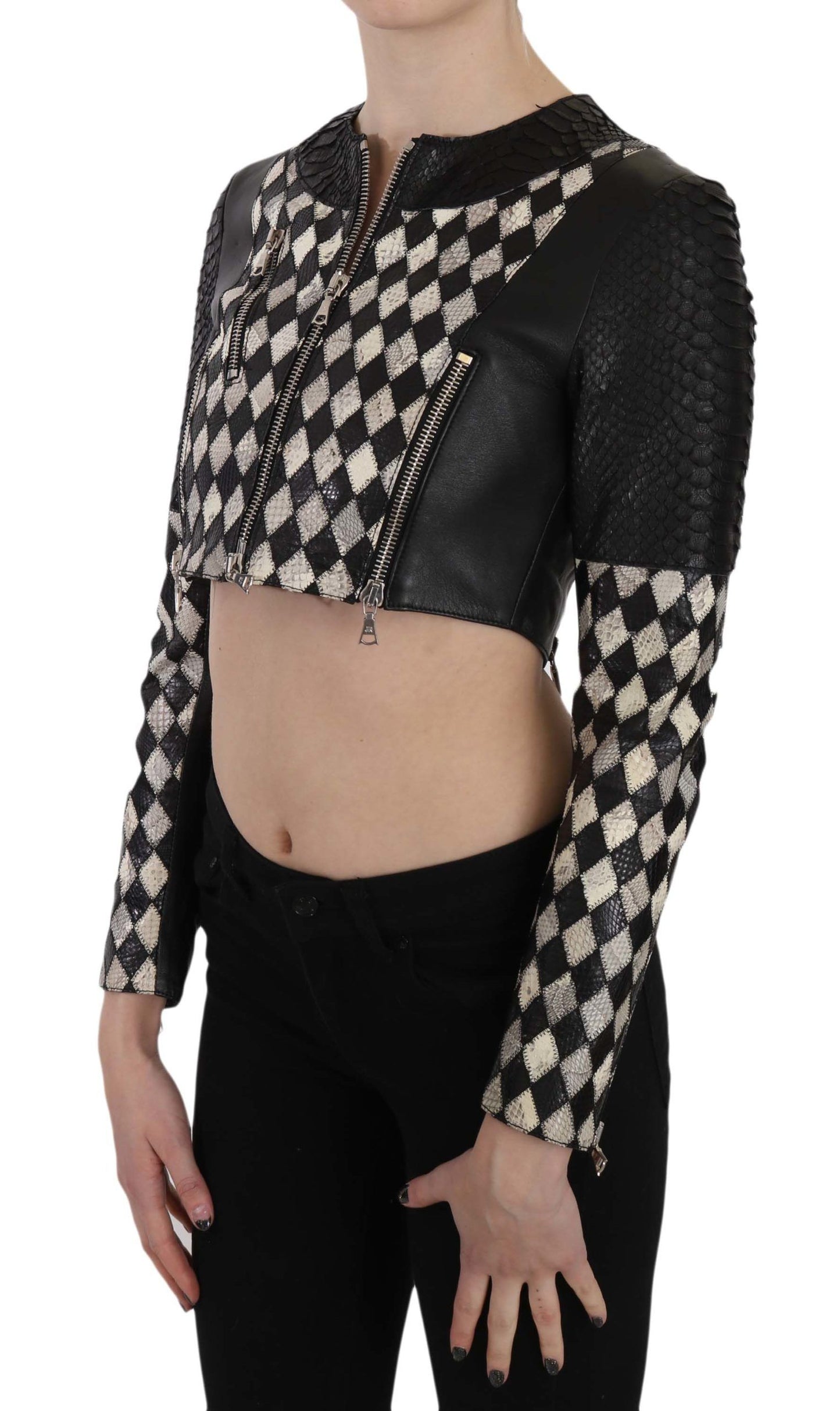 Chic Biker-Inspired Cropped Leather Jacket - GlamHub Luxury and Icon Brand Clothing