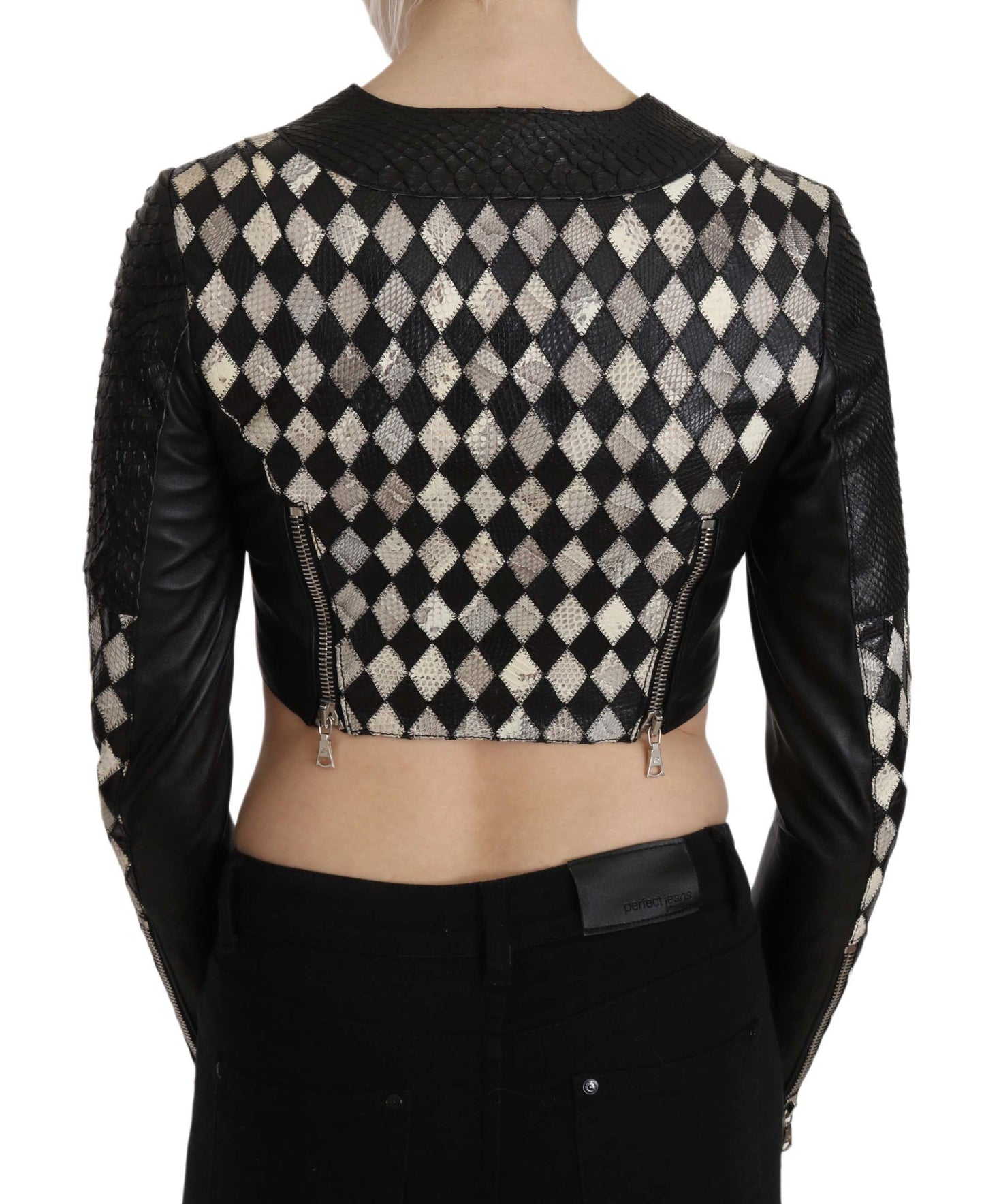 Chic Biker-Inspired Cropped Leather Jacket - GlamHub Luxury and Icon Brand Clothing