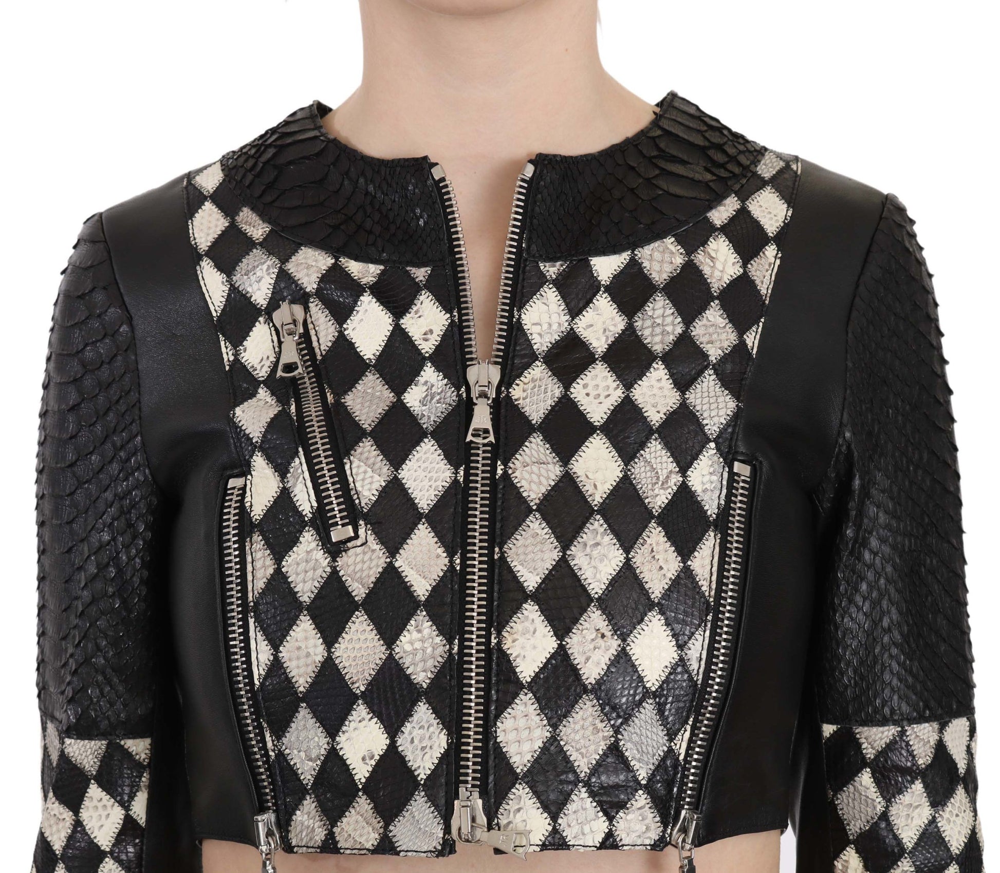 Chic Biker-Inspired Cropped Leather Jacket - GlamHub Luxury and Icon Brand Clothing