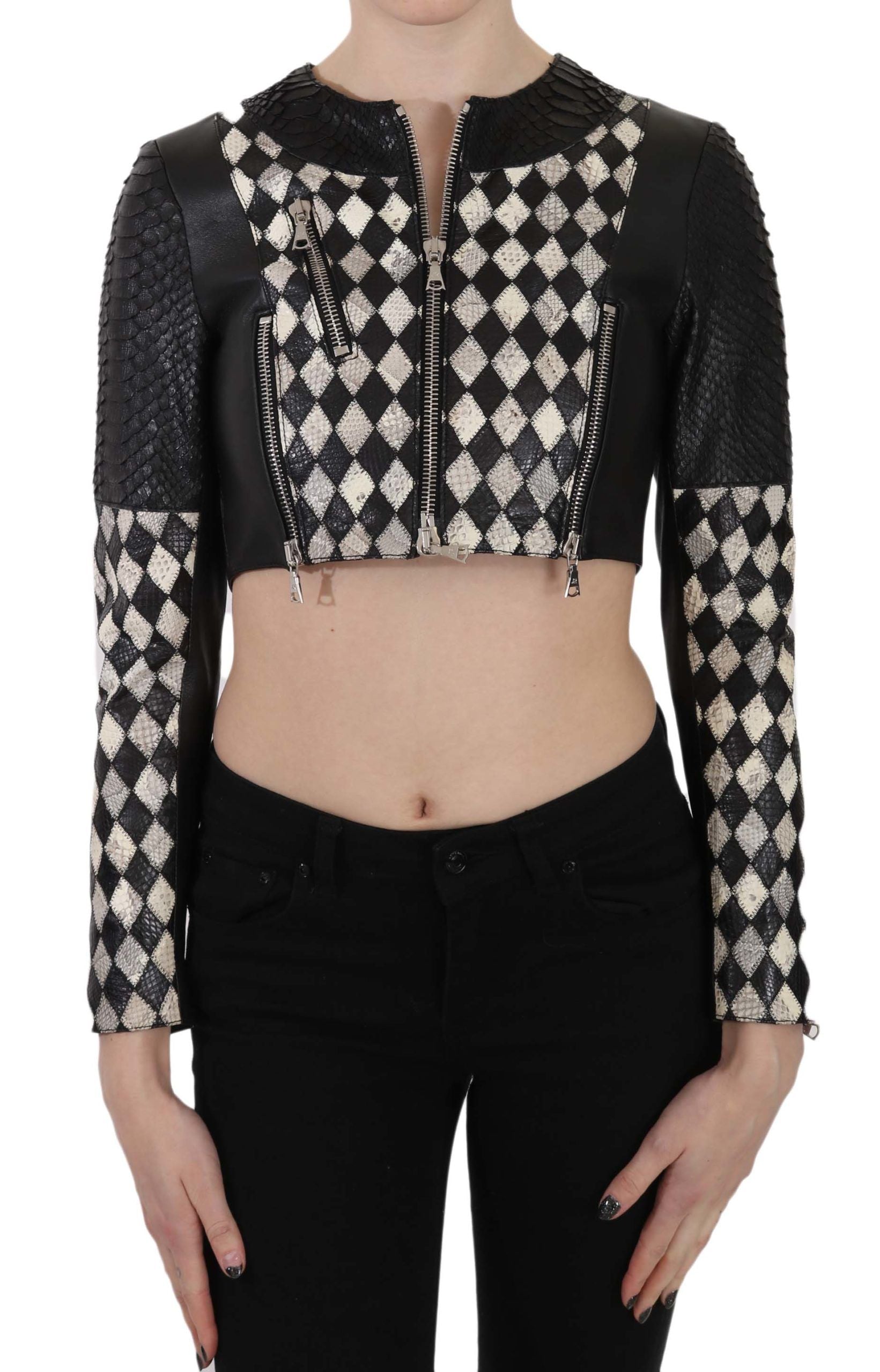 Chic Biker-Inspired Cropped Leather Jacket - GlamHub Luxury and Icon Brand Clothing