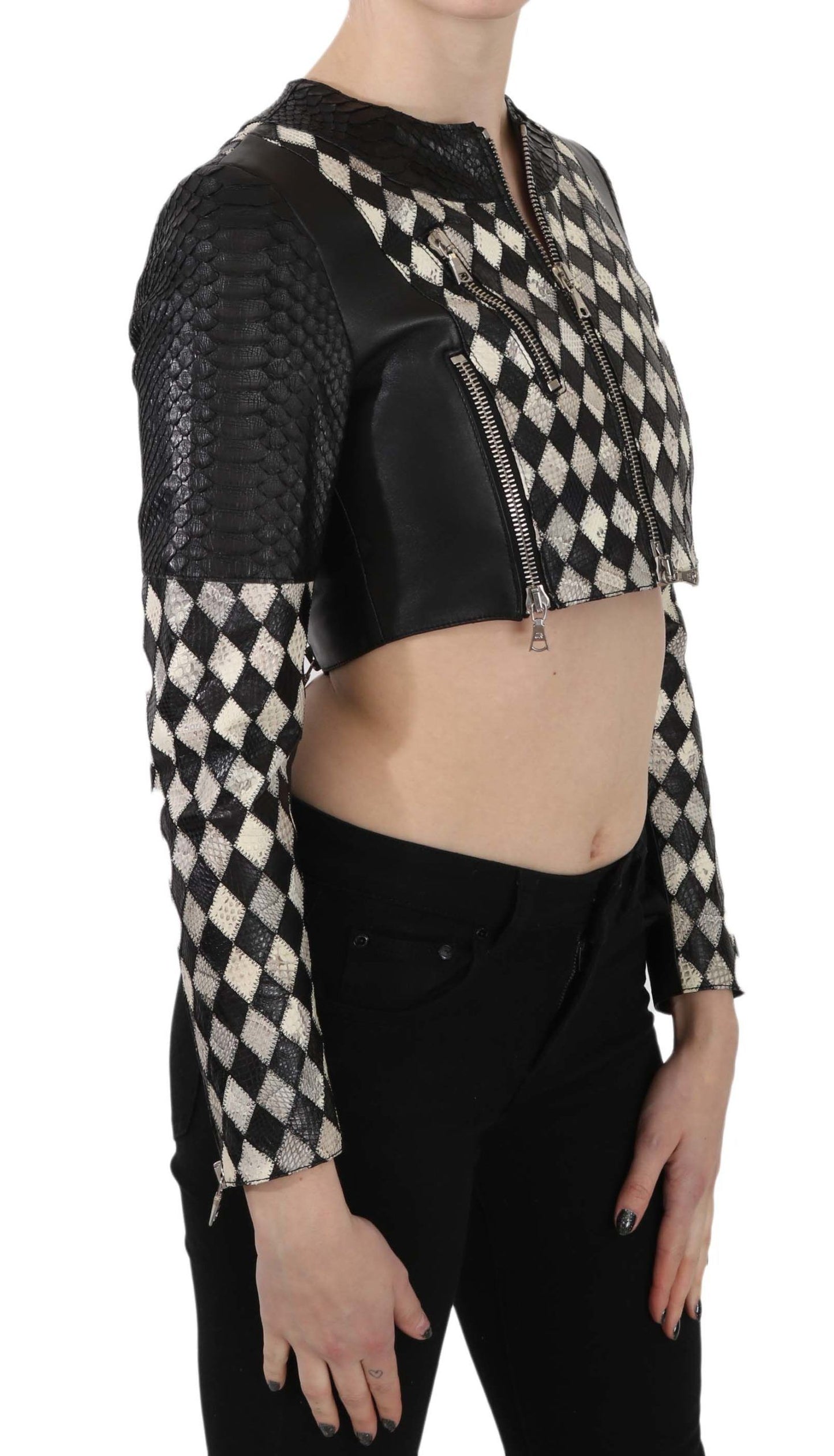 Chic Biker-Inspired Cropped Leather Jacket - GlamHub Luxury and Icon Brand Clothing