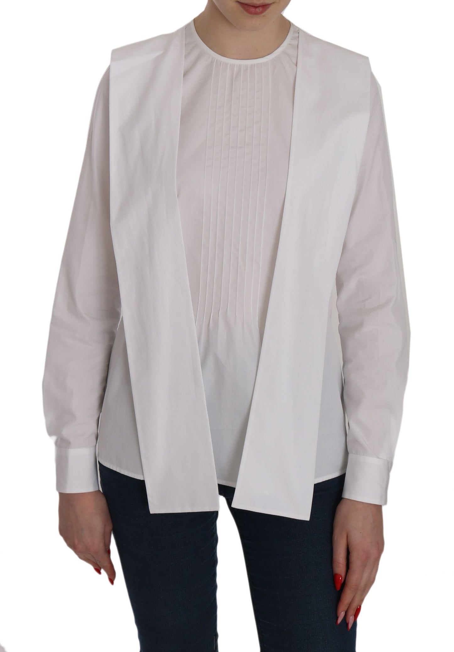 Elegant White Cotton Crew Neck Top - GLAMHUB BOUTIQUE 