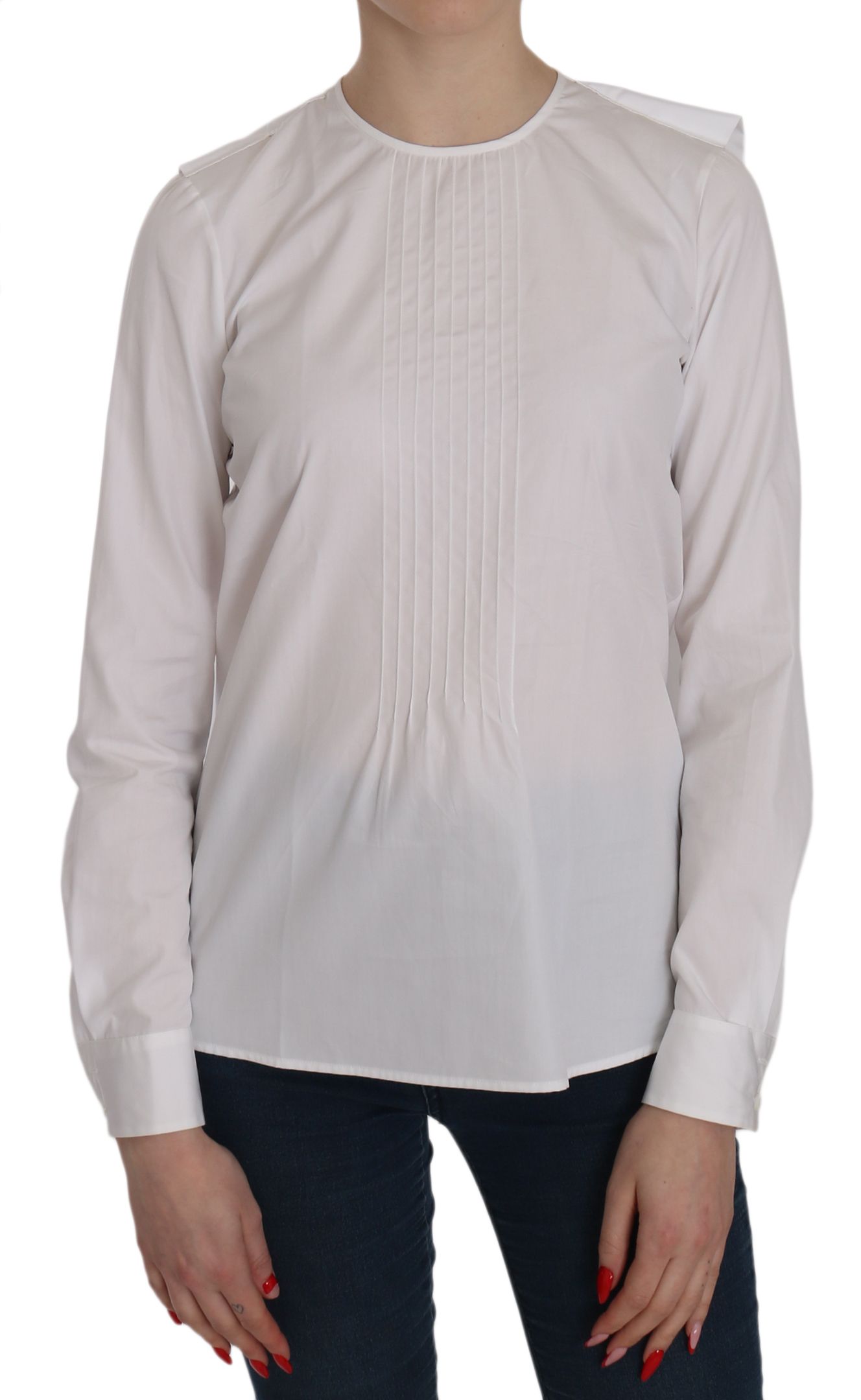 Elegant White Cotton Crew Neck Top - GLAMHUB BOUTIQUE 