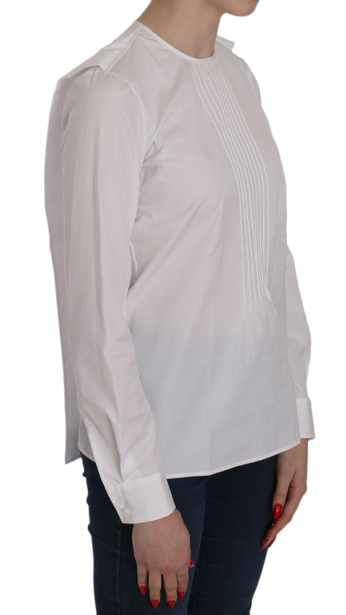 Elegant White Cotton Crew Neck Top - GLAMHUB BOUTIQUE 