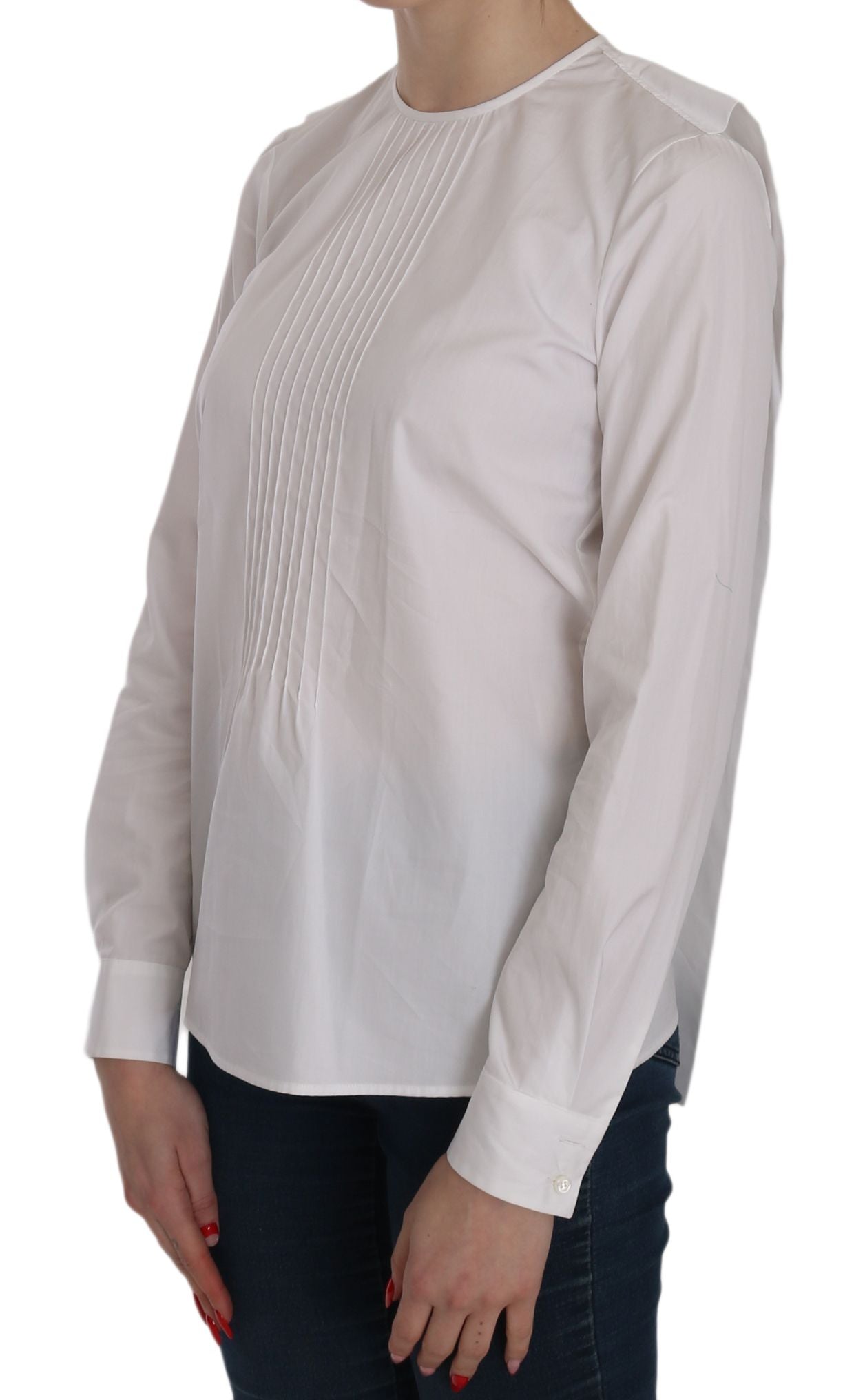 Elegant White Cotton Crew Neck Top - GLAMHUB BOUTIQUE 