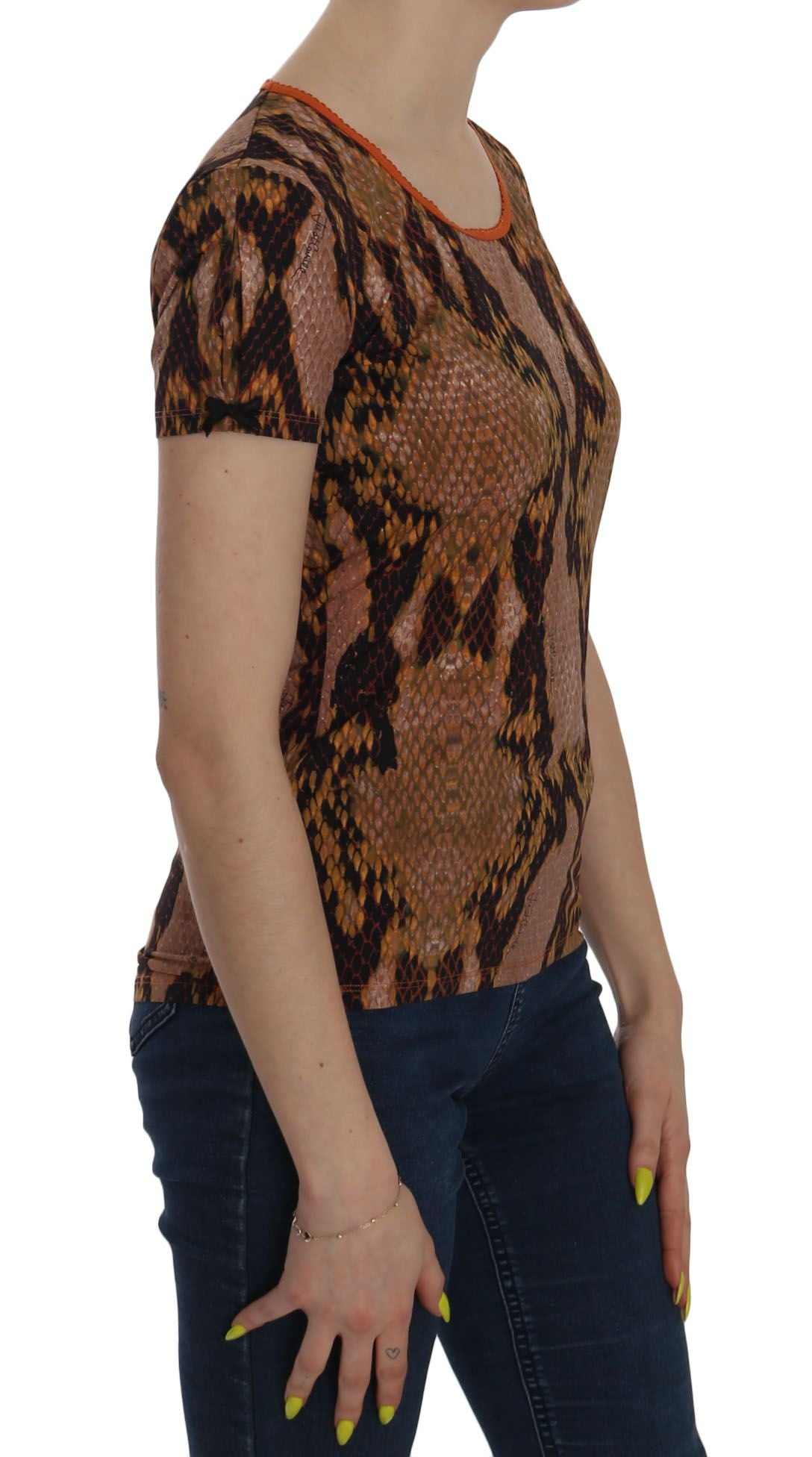 Alluring Brown Snake Skin Pattern Blouse - GLAMHUB BOUTIQUE 