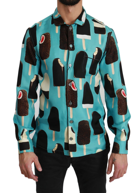 Exclusive Silk Blend Ice-Cream Print Shirt - GlamHub Luxury and Icon Brand Clothing