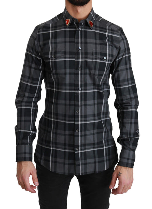 Elegant Gray Checkered Martini Dress Shirt - GlamHub Luxury and Icon Brand Clothing