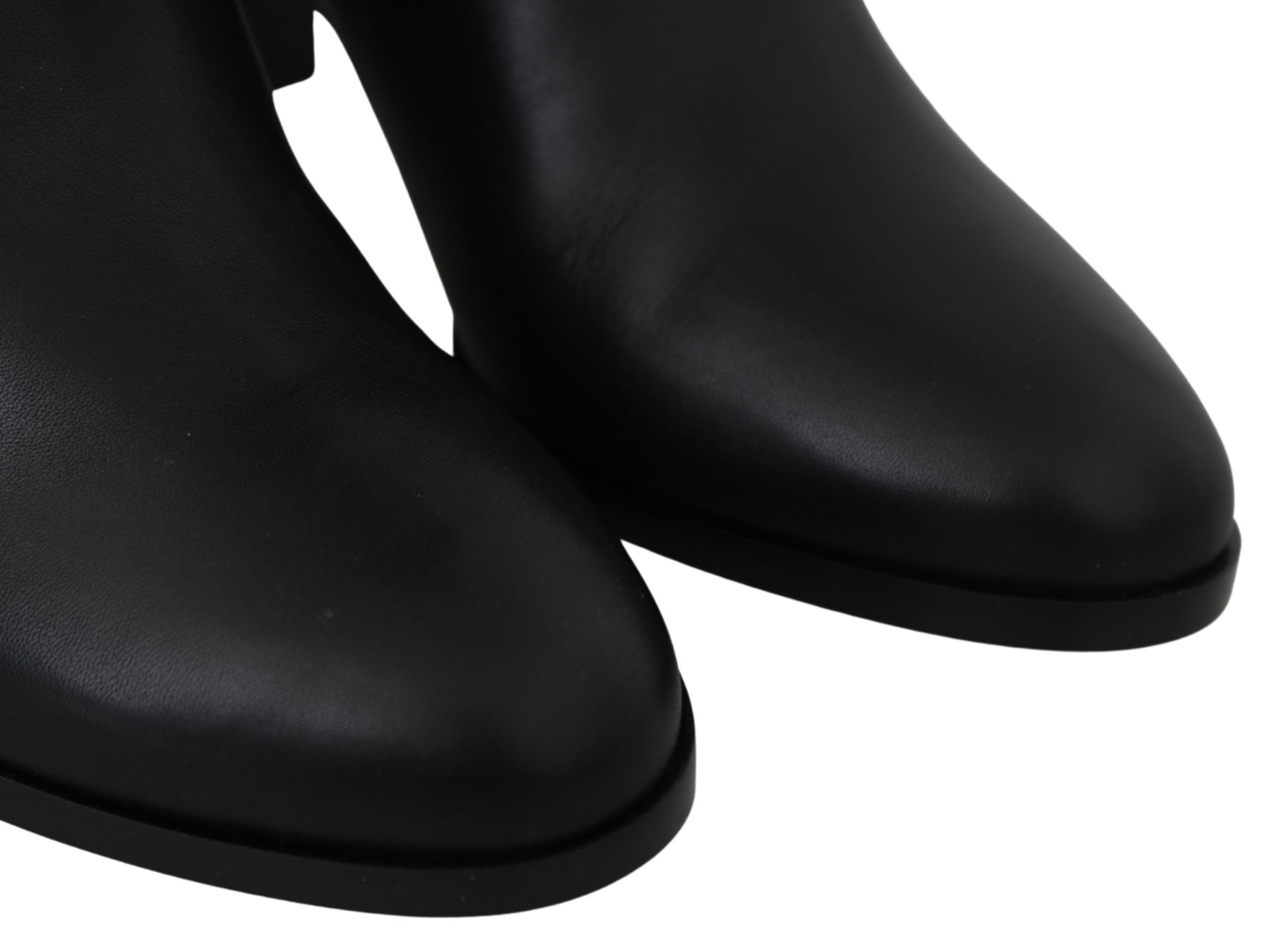 Elegant Black Calf Leather Heeled Boots - GLAMHUB BOUTIQUE 