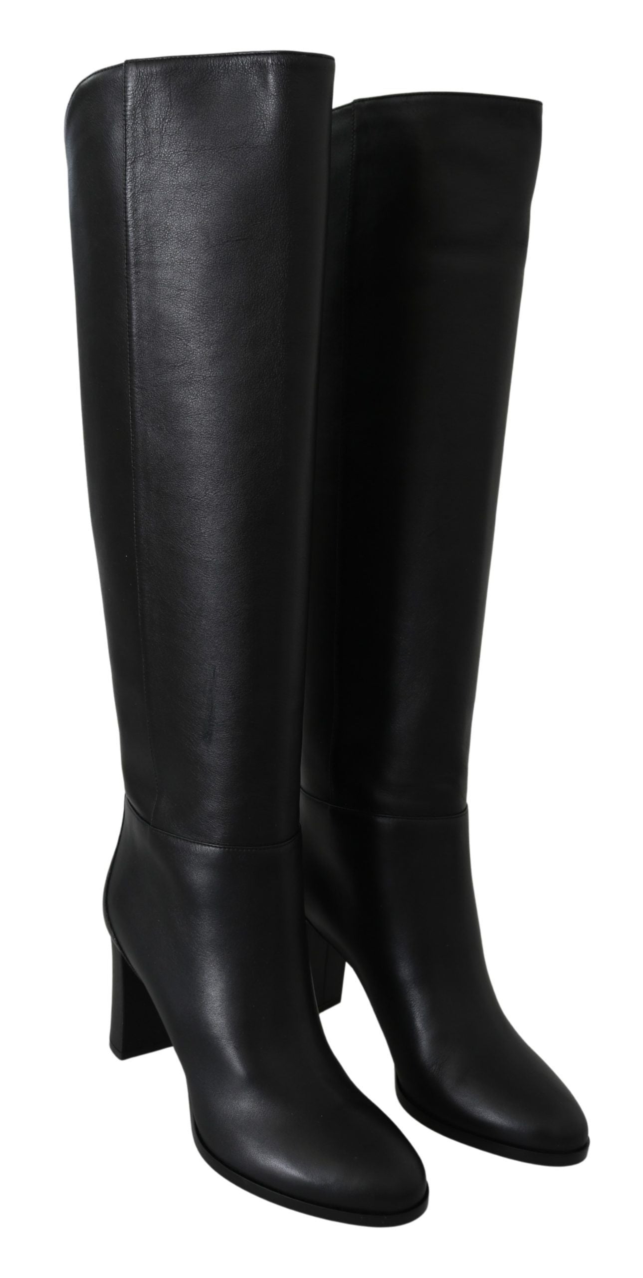 Elegant Black Calf Leather Heeled Boots - GLAMHUB BOUTIQUE 