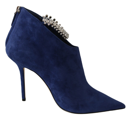 Pop Blue Crystal-Strap Heeled Boots - GLAMHUB BOUTIQUE 