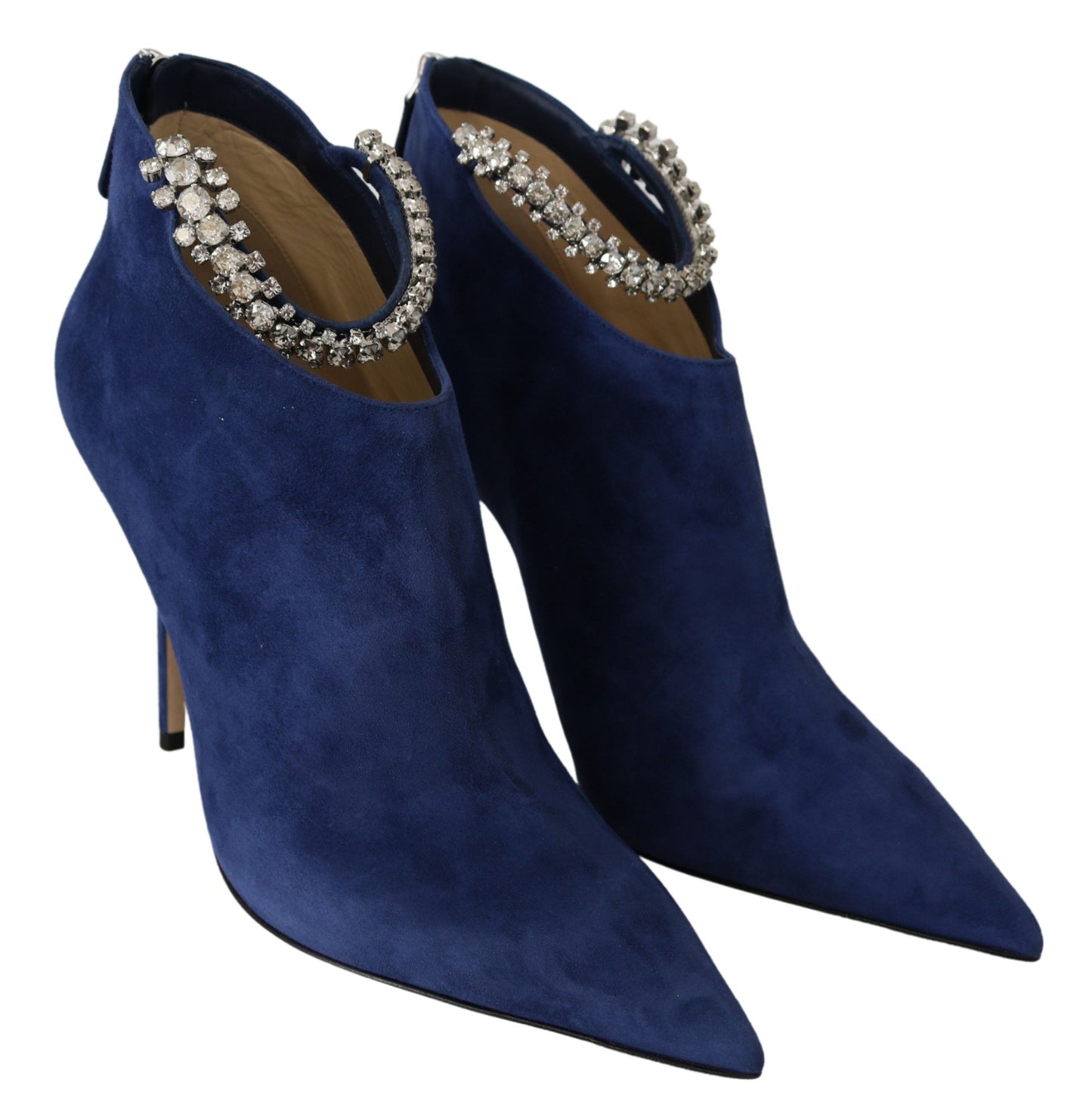 Pop Blue Crystal-Strap Heeled Boots - GLAMHUB BOUTIQUE 