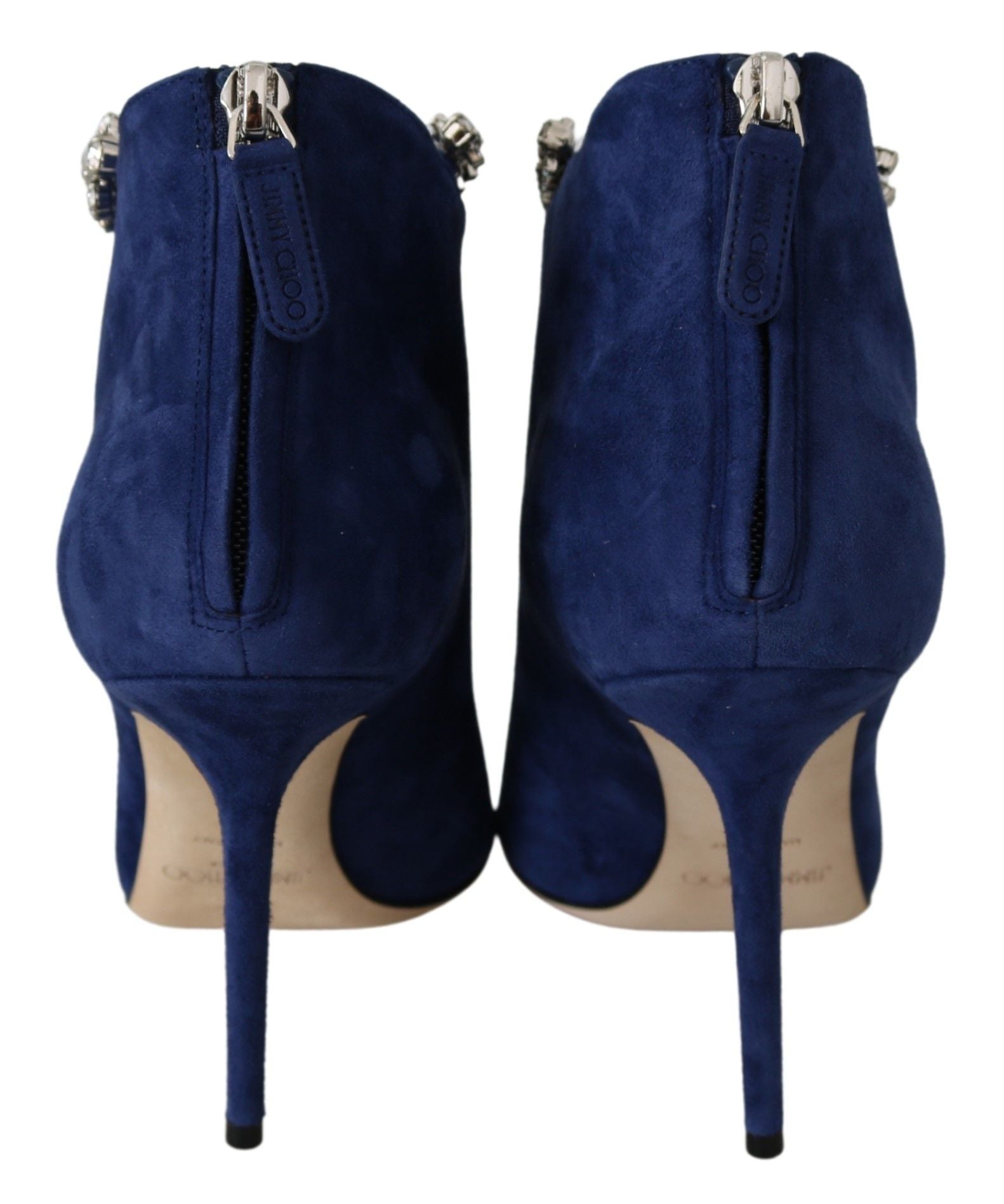 Pop Blue Crystal-Strap Heeled Boots - GLAMHUB BOUTIQUE 