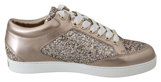 Ballet Pink Glitter Leather Sneakers - GLAMHUB BOUTIQUE 