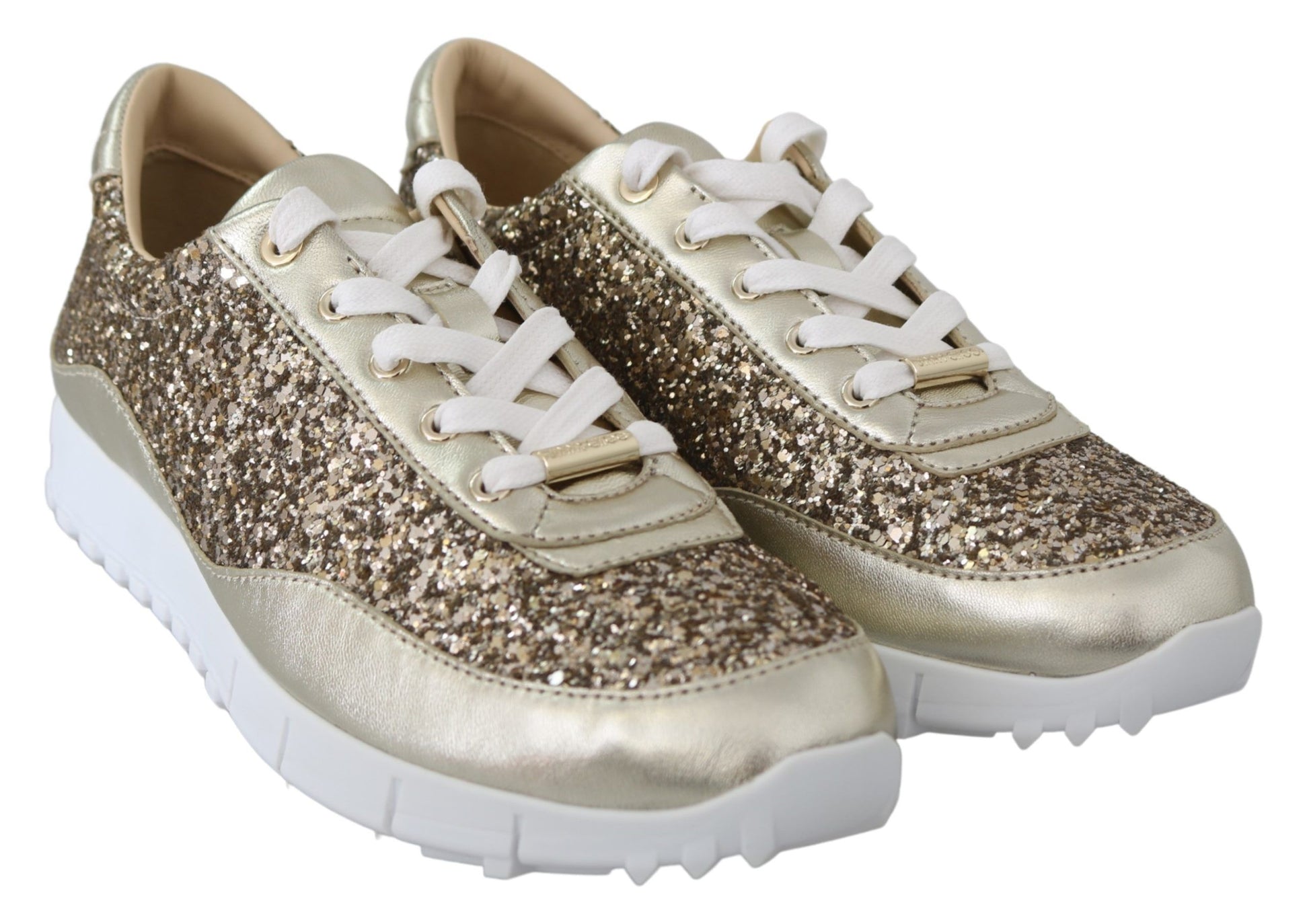 Antique Gold Glitter Leather Sneakers - GLAMHUB BOUTIQUE 